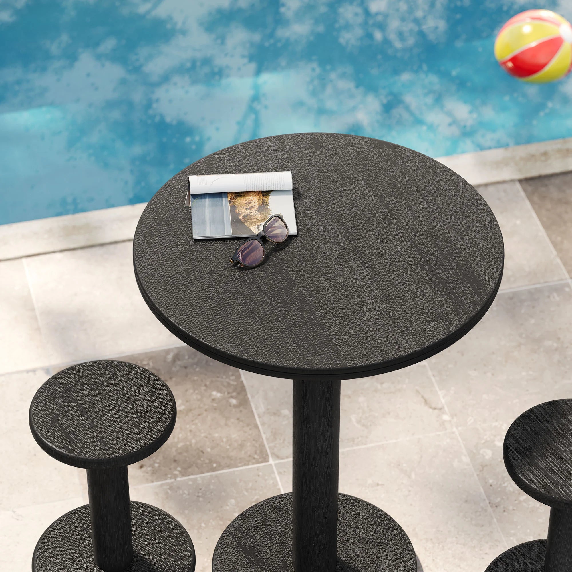 Neo 3-Piece Round Indoor - Outdoor Patio Wood Bar Table And Stool Set