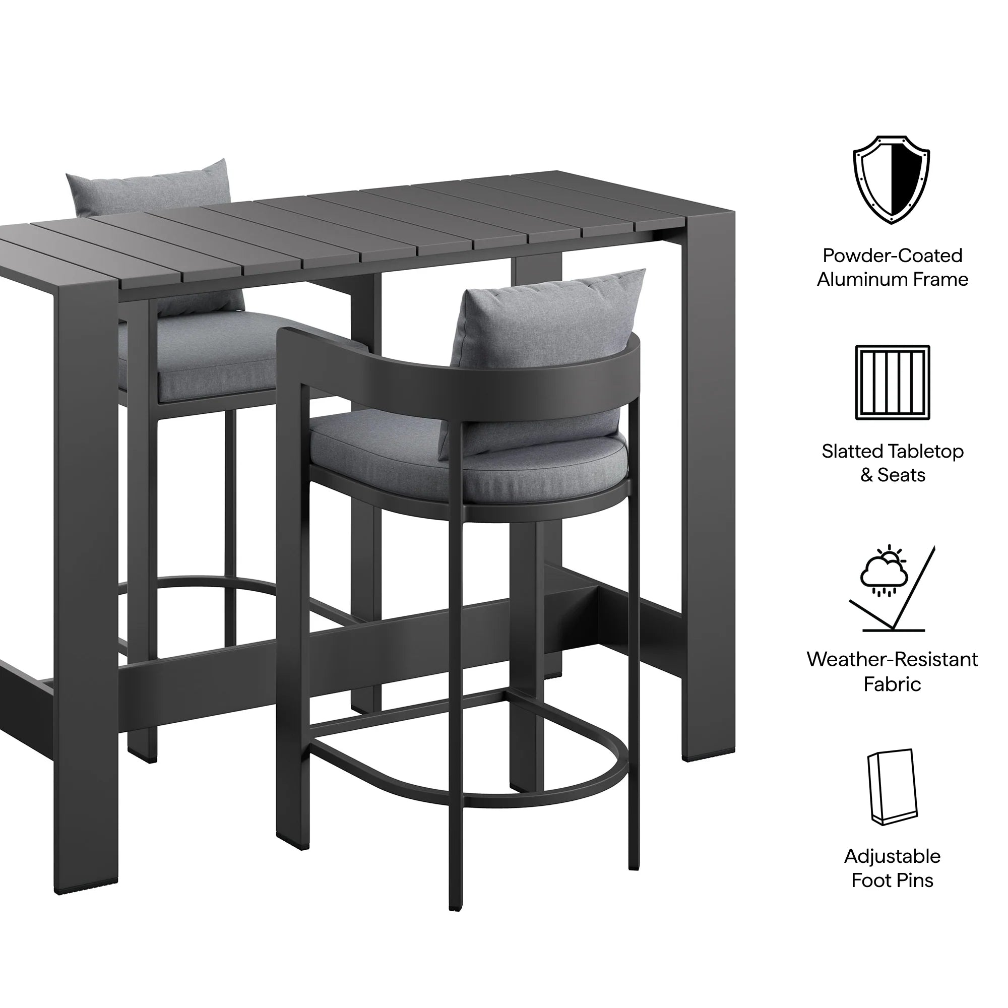 Tahoe 3-Piece Outdoor Aluminum Bar Table Set