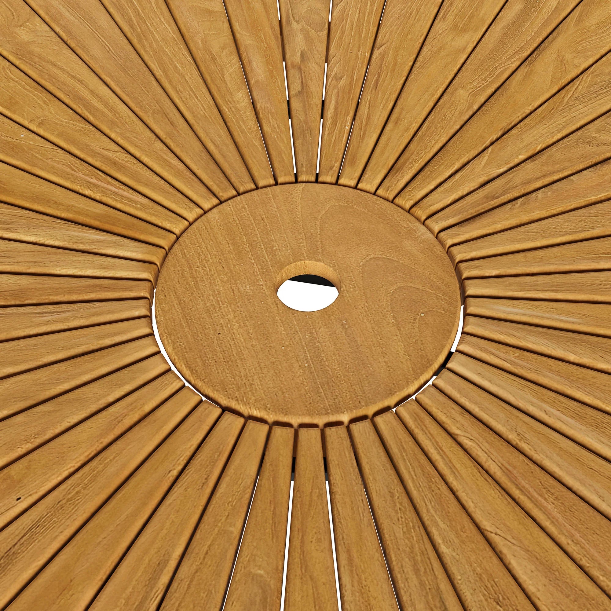 Cielo 59" Sunburst Outdoor Teak Dining Table in Natural