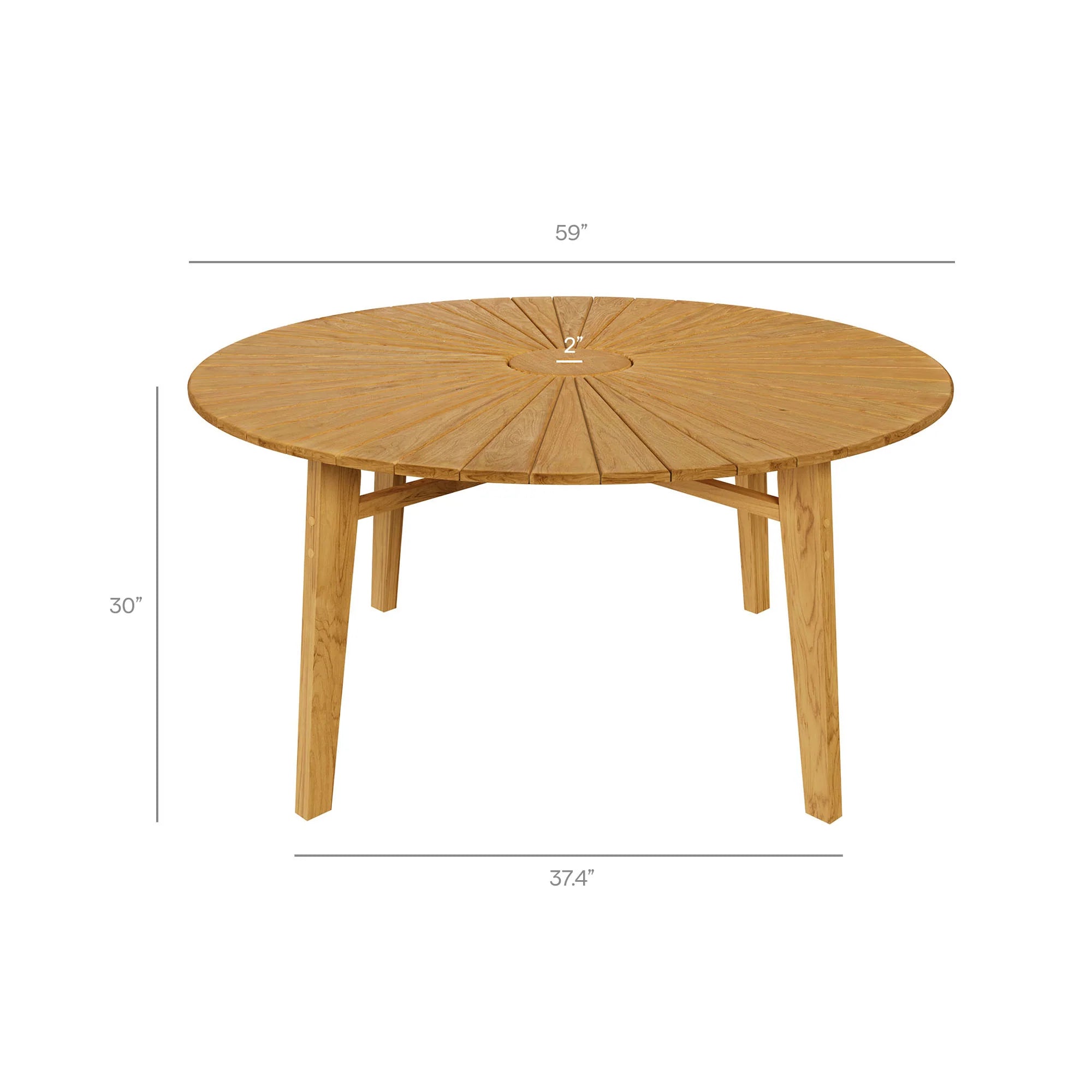 Cielo 59" Sunburst Outdoor Teak Dining Table in Natural