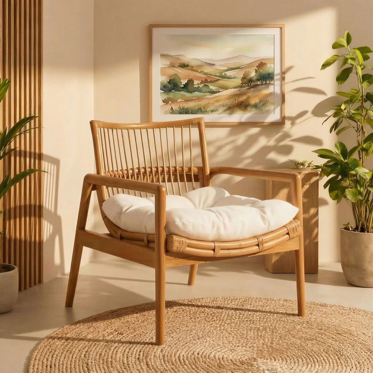 Tula Wood Rattan Lounge Chair in Brown