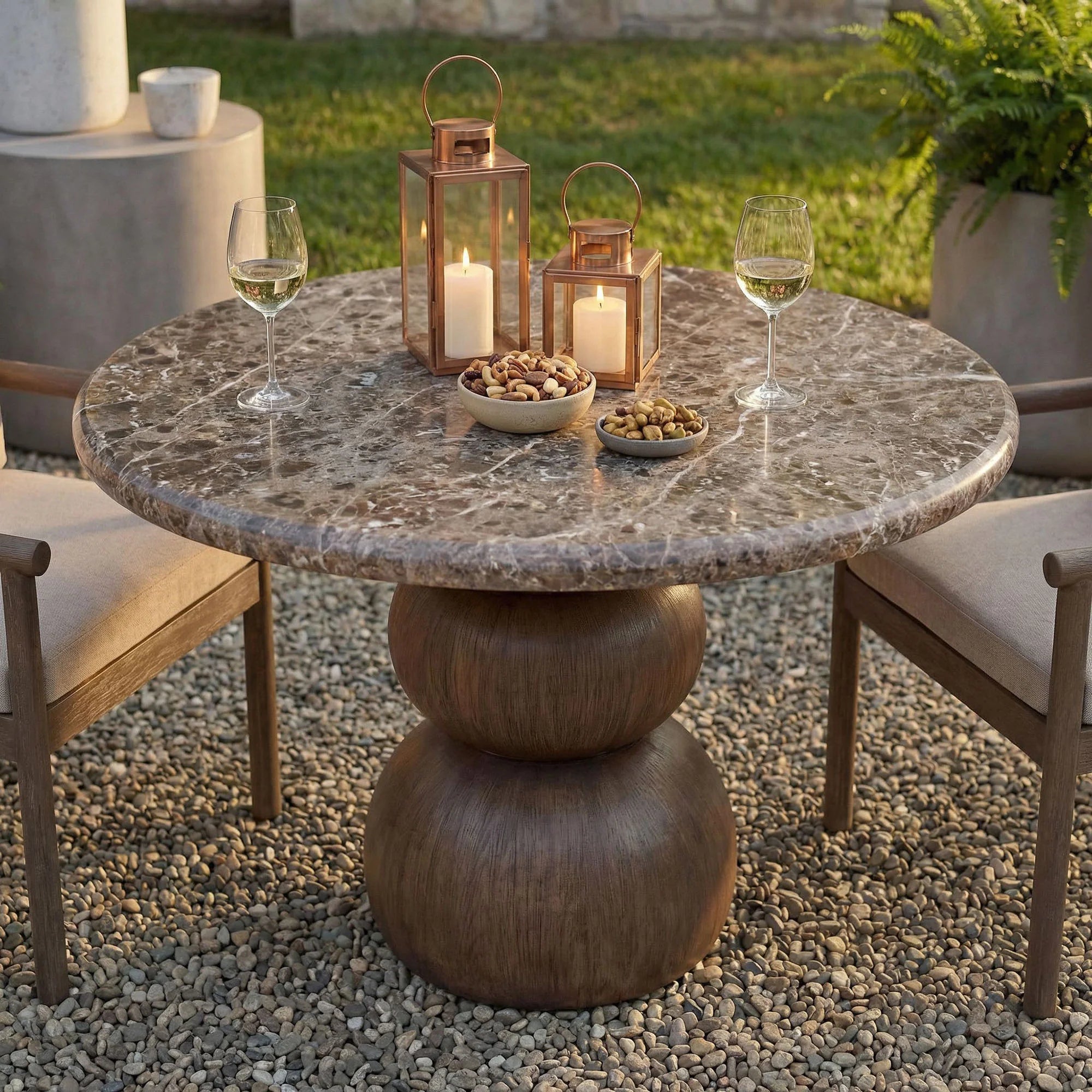 Pietra Indoor Outdoor Round Dining Table in Dark Emperador Marble
