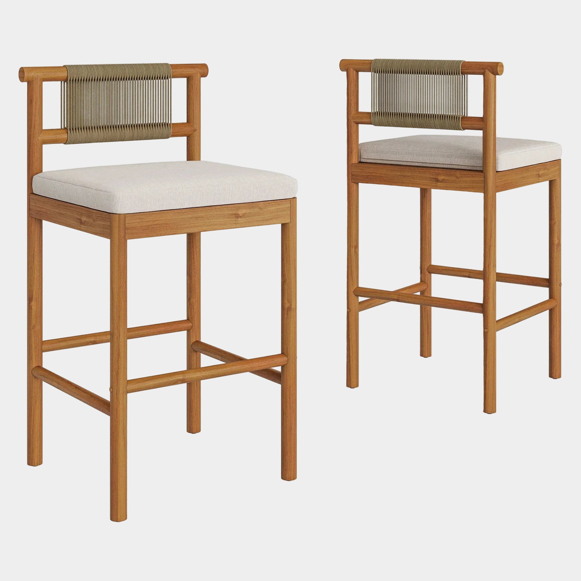 Eleni Outdoor Teak Wood Bar Stools Set of 2