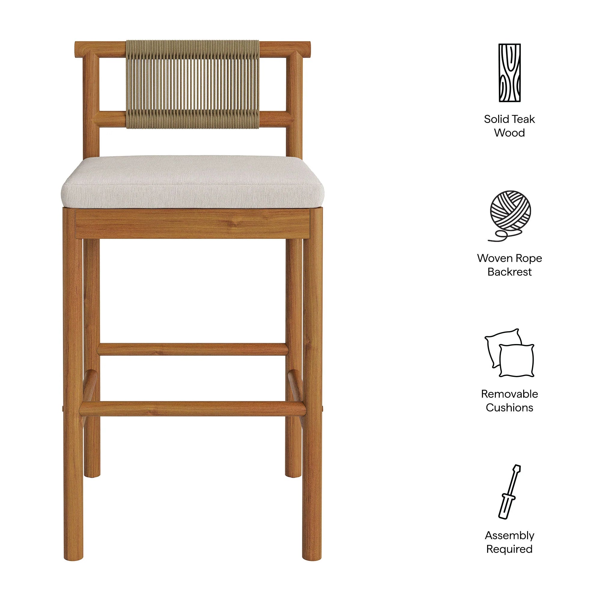 Eleni Outdoor Teak Wood Bar Stools Set of 2