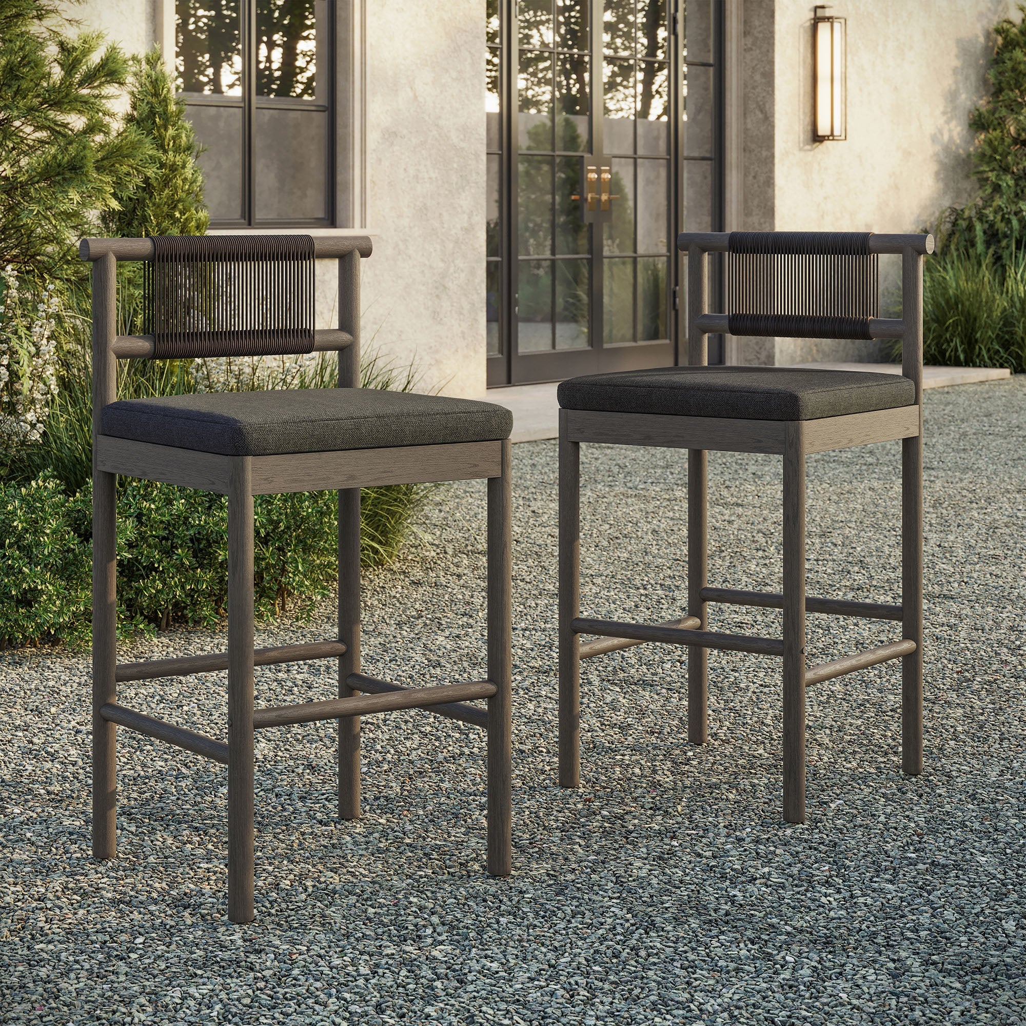 Eleni Outdoor Teak Wood Bar Stools Set of 2