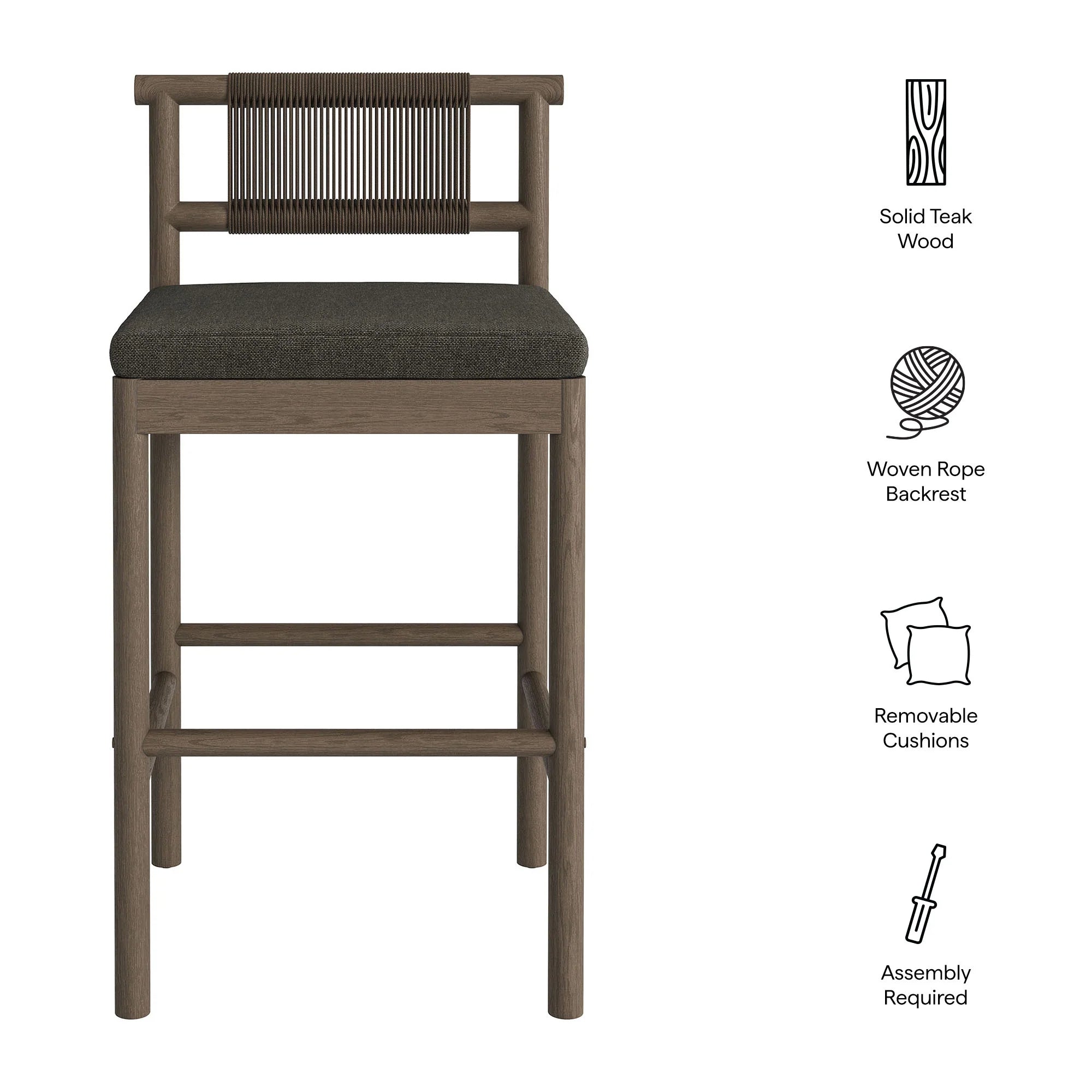 Eleni Outdoor Teak Wood Bar Stools Set of 2