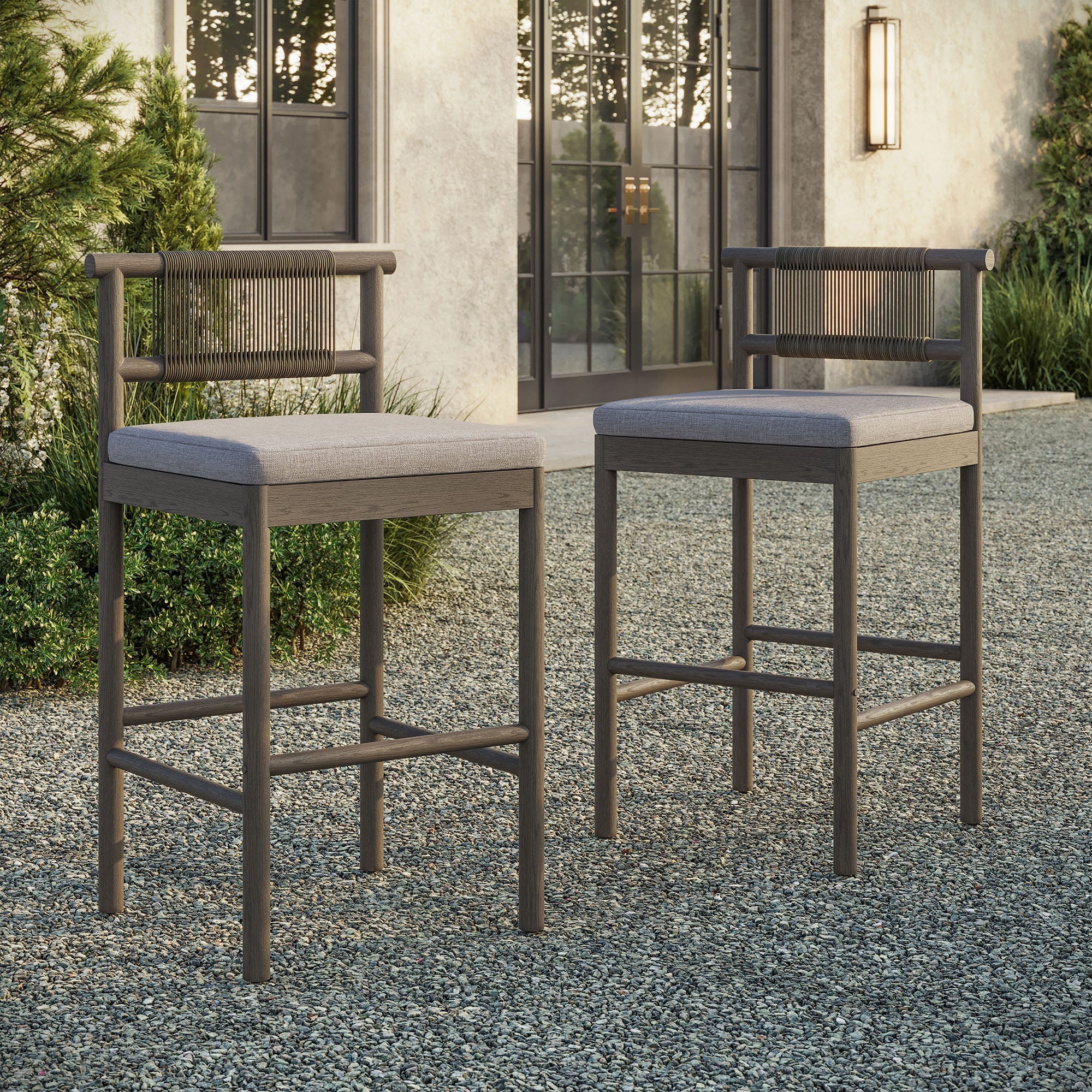 Eleni Outdoor Teak Wood Bar Stools Set of 2