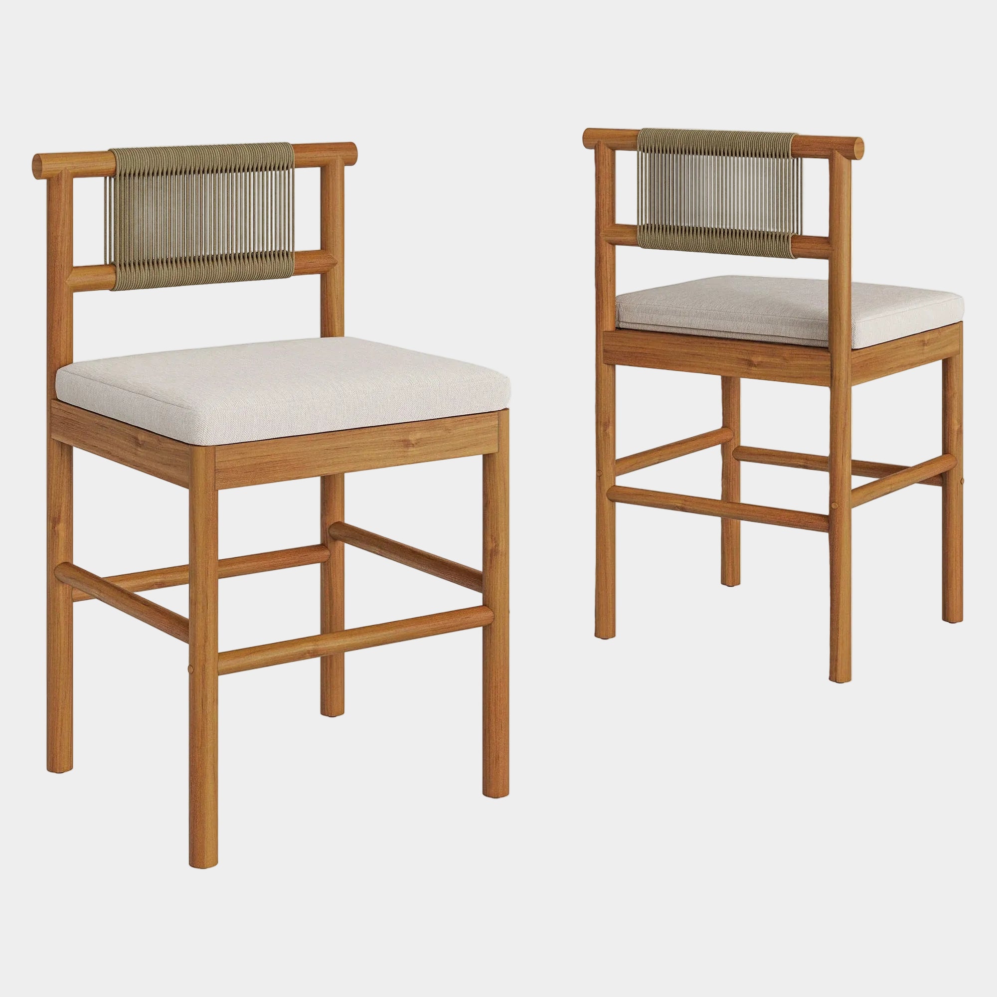 Eleni Outdoor Teak Wood Counter Stools Set of 2
