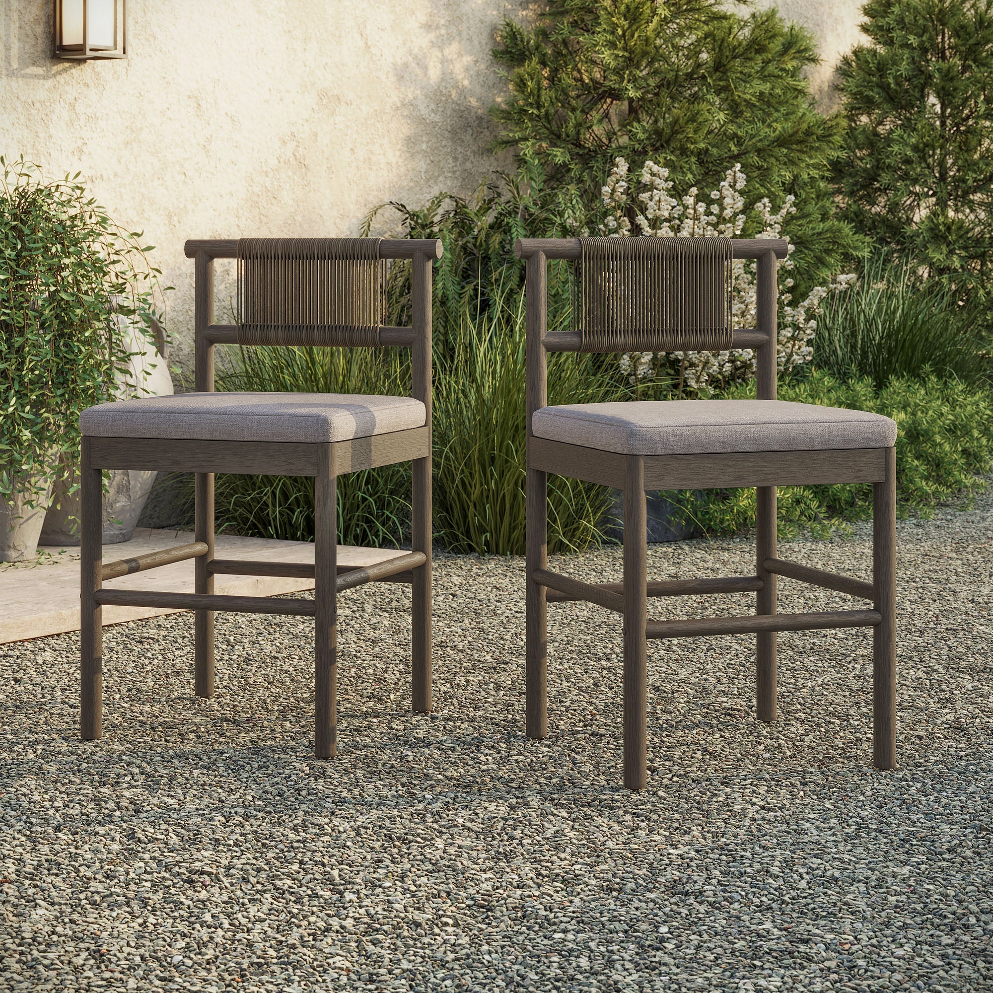 Eleni Outdoor Teak Wood Counter Stools Set of 2