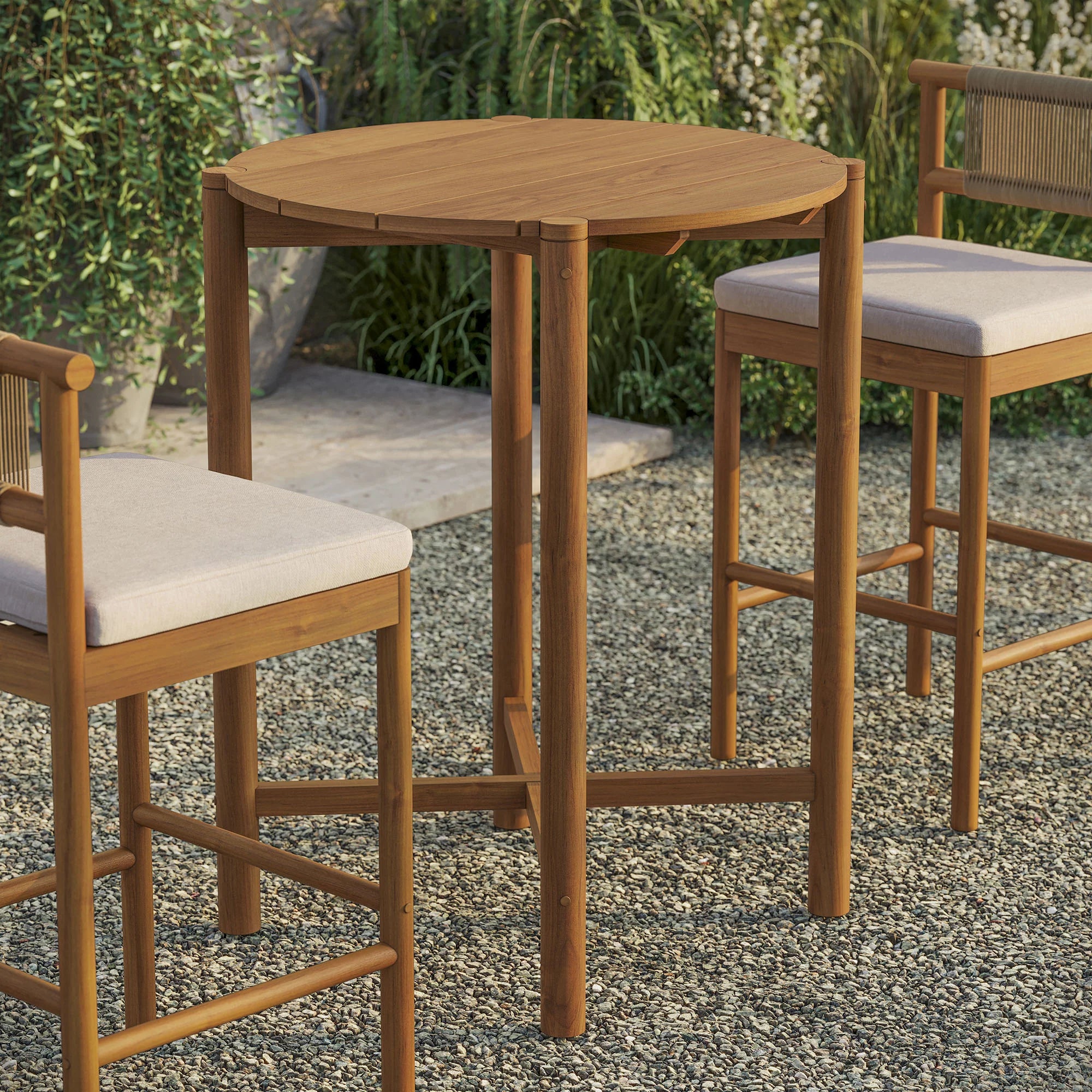 Eleni Round 35 Inch Outdoor Teak Wood Round Bar Table