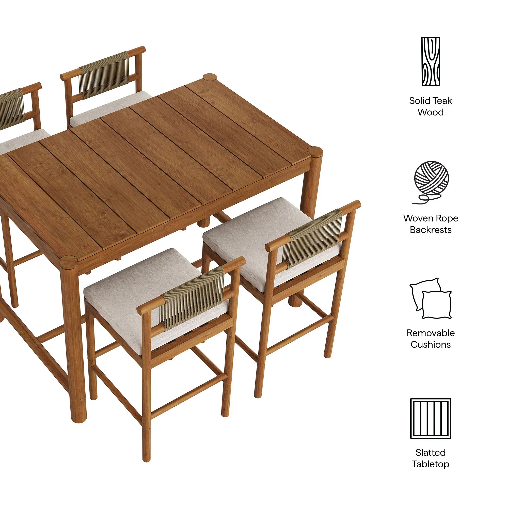 Eleni 5-Piece Outdoor Teak Wood Bar Set