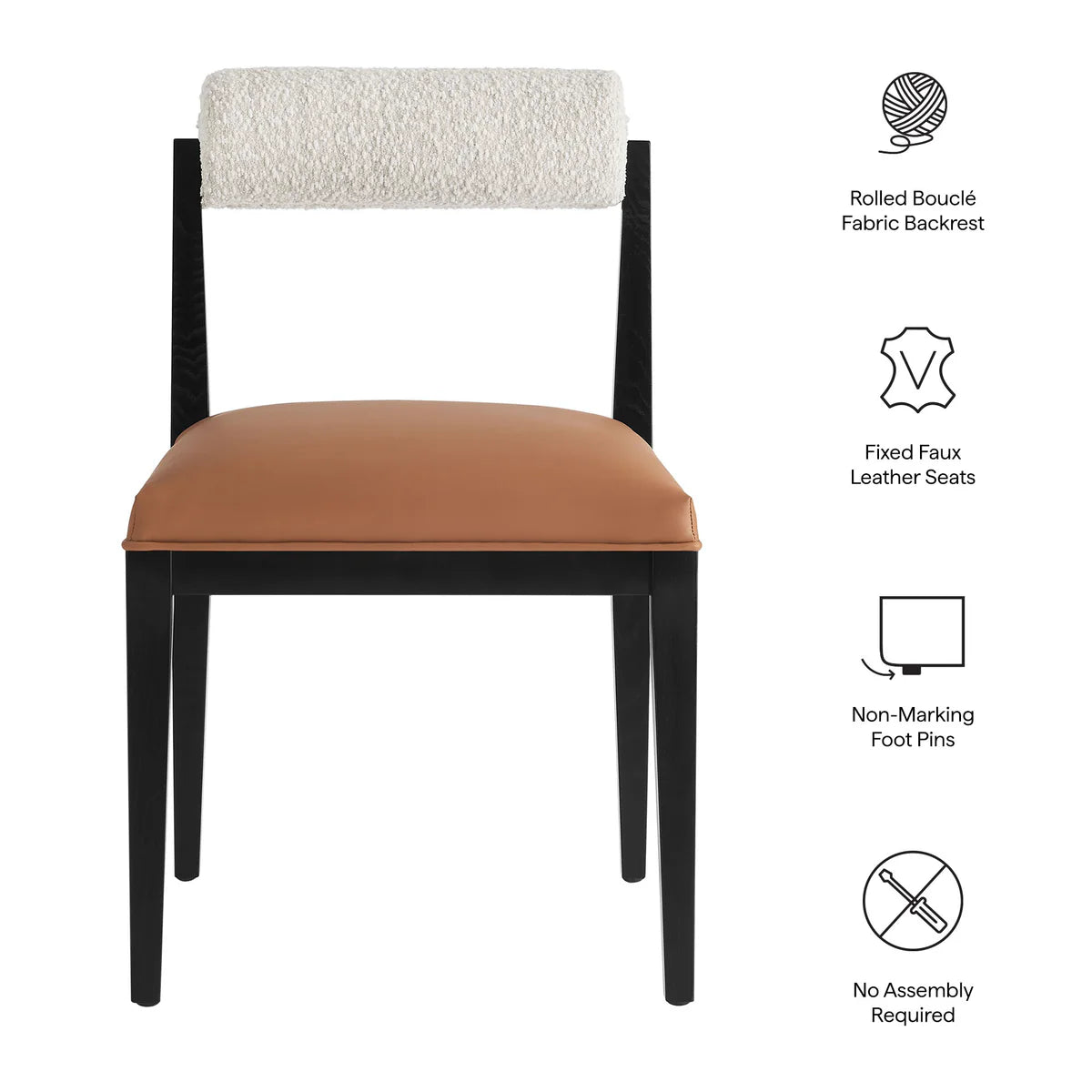 Kai Boucle and Vegan Leather Dining Chair Set of 2