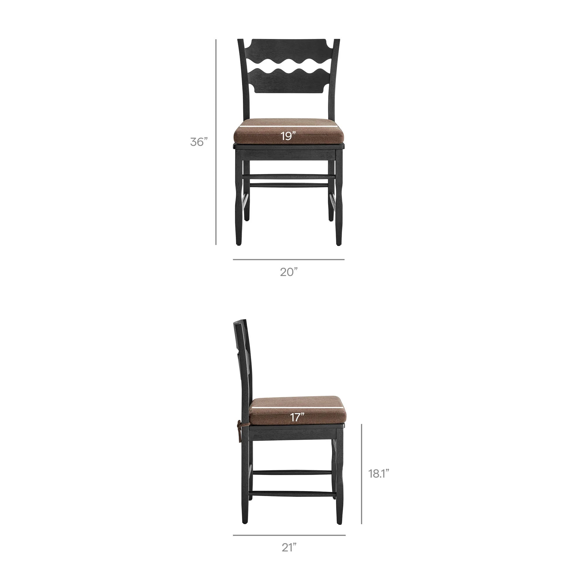 Jax Oak Wood Dining Chair With Wavy Razor Back and Cushion Set of 2