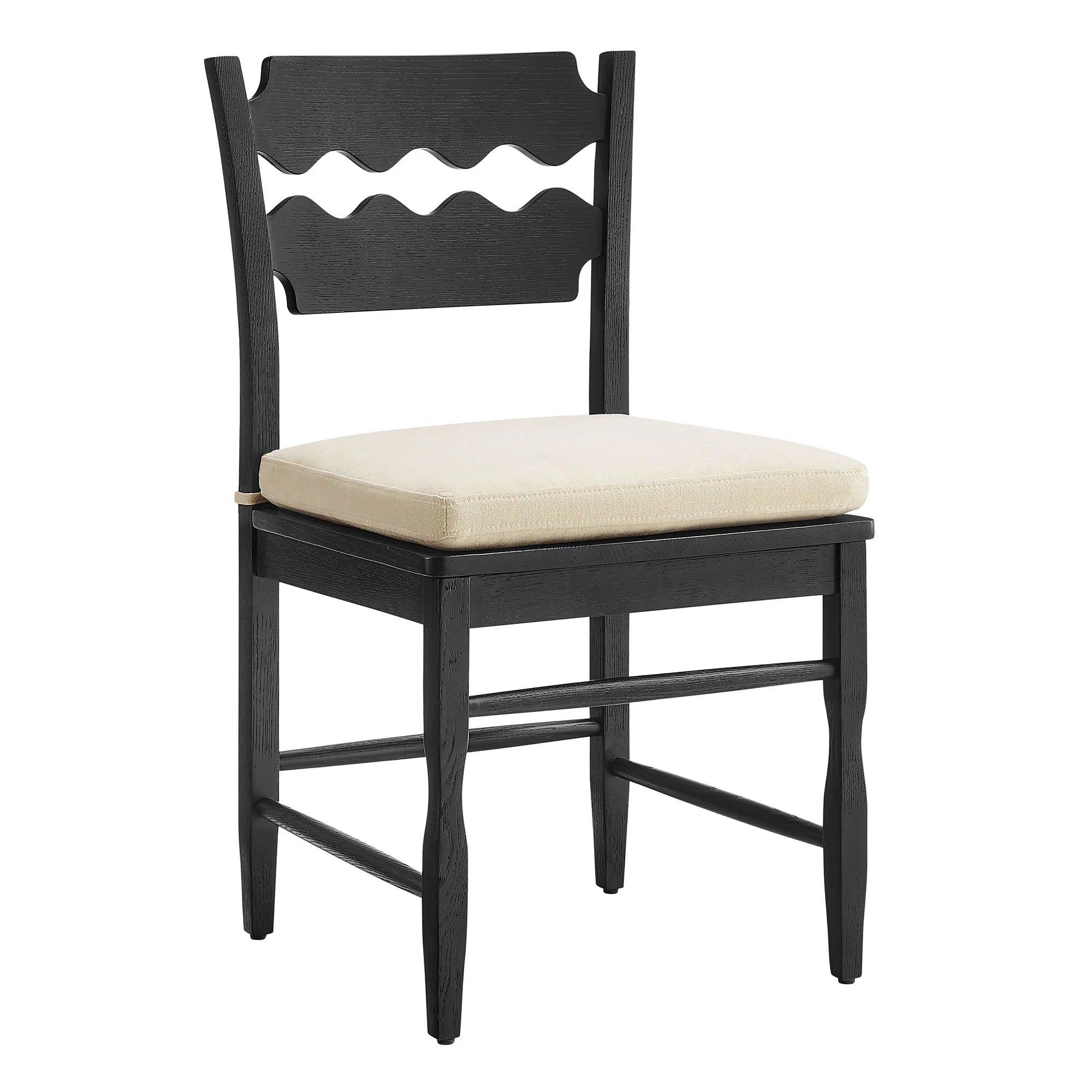 Jax Oak Wood Dining Chair With Wavy Razor Back and Cushion Set of 2