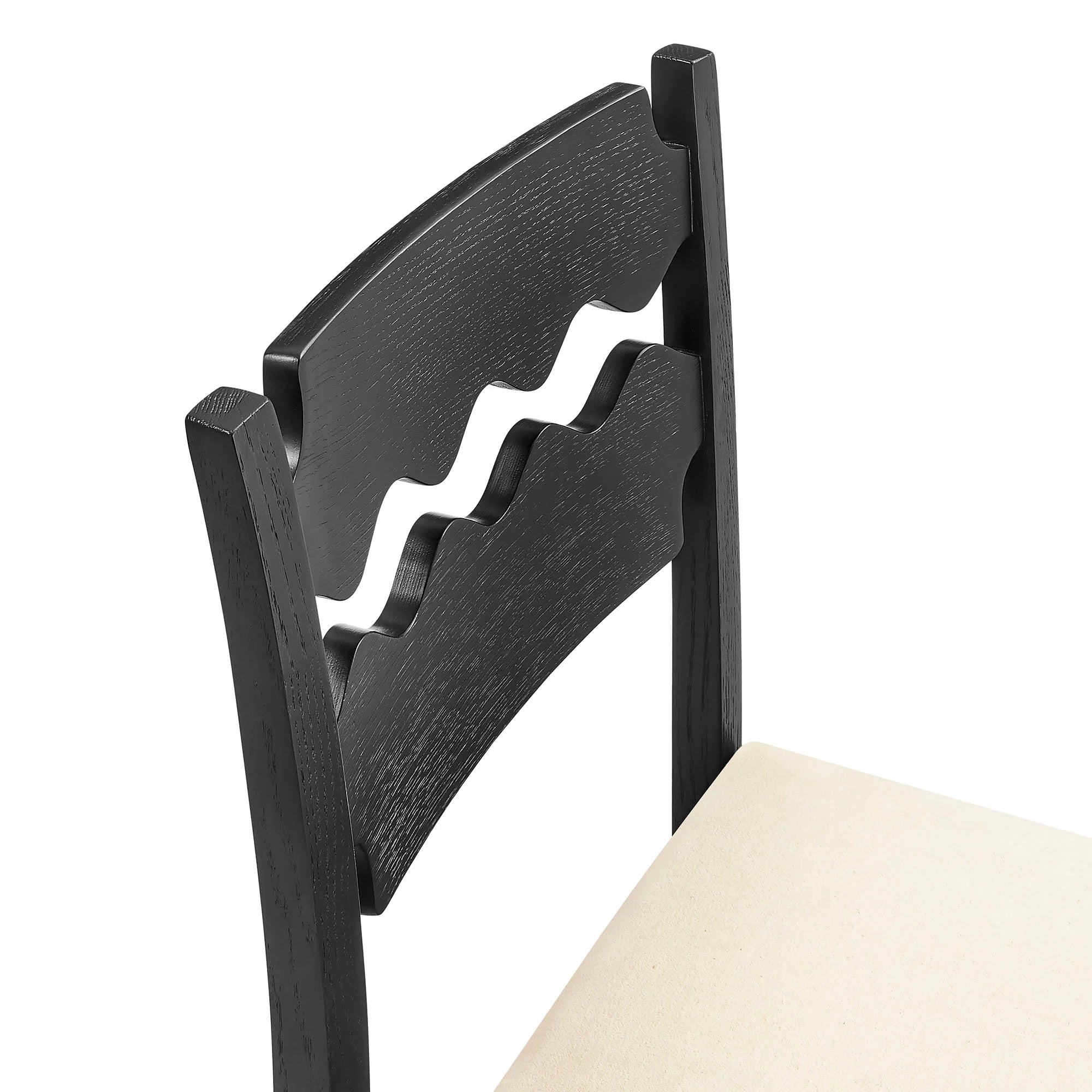 Jax Oak Wood Dining Chair With Wavy Razor Back and Cushion Set of 2