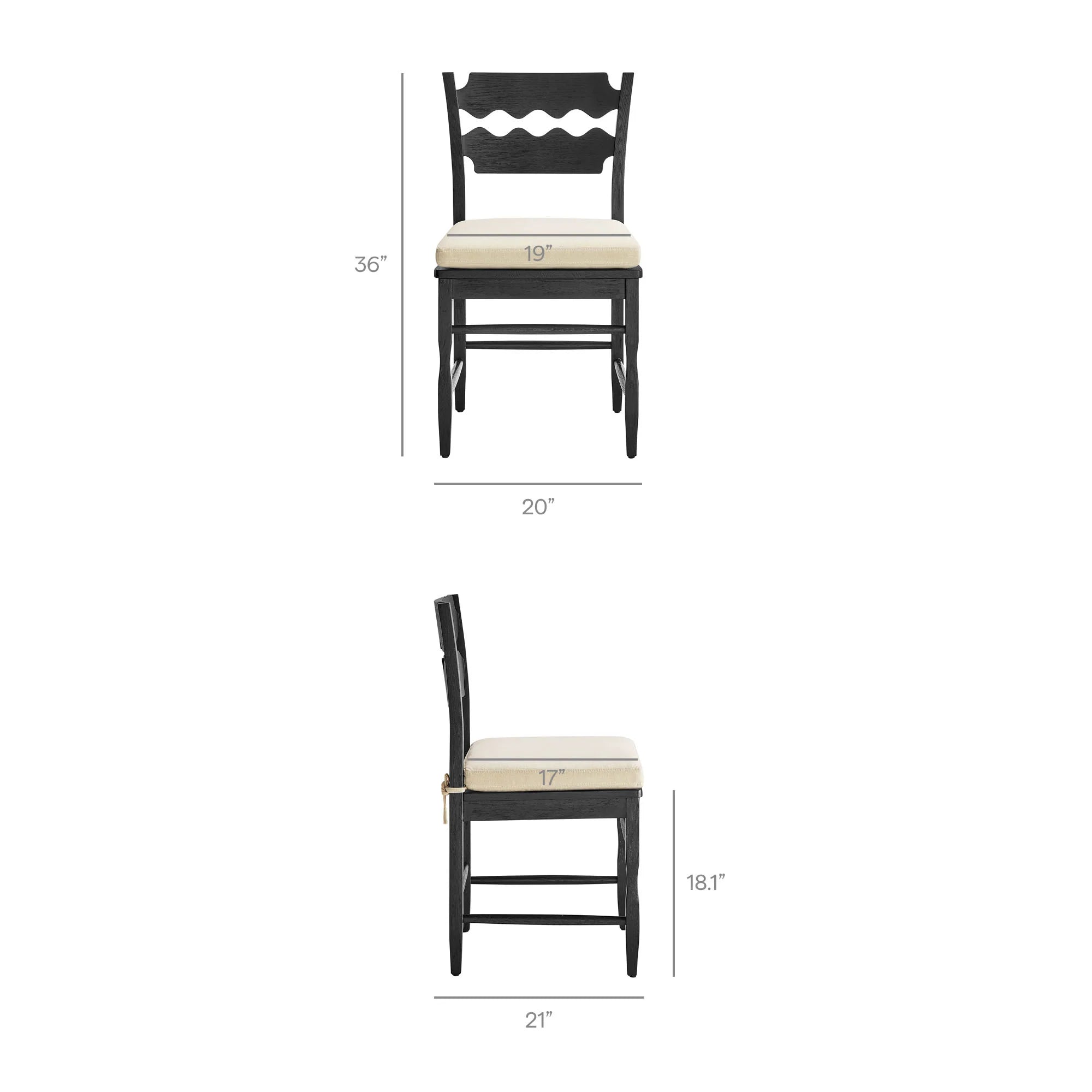 Jax Oak Wood Dining Chair With Wavy Razor Back and Cushion Set of 2