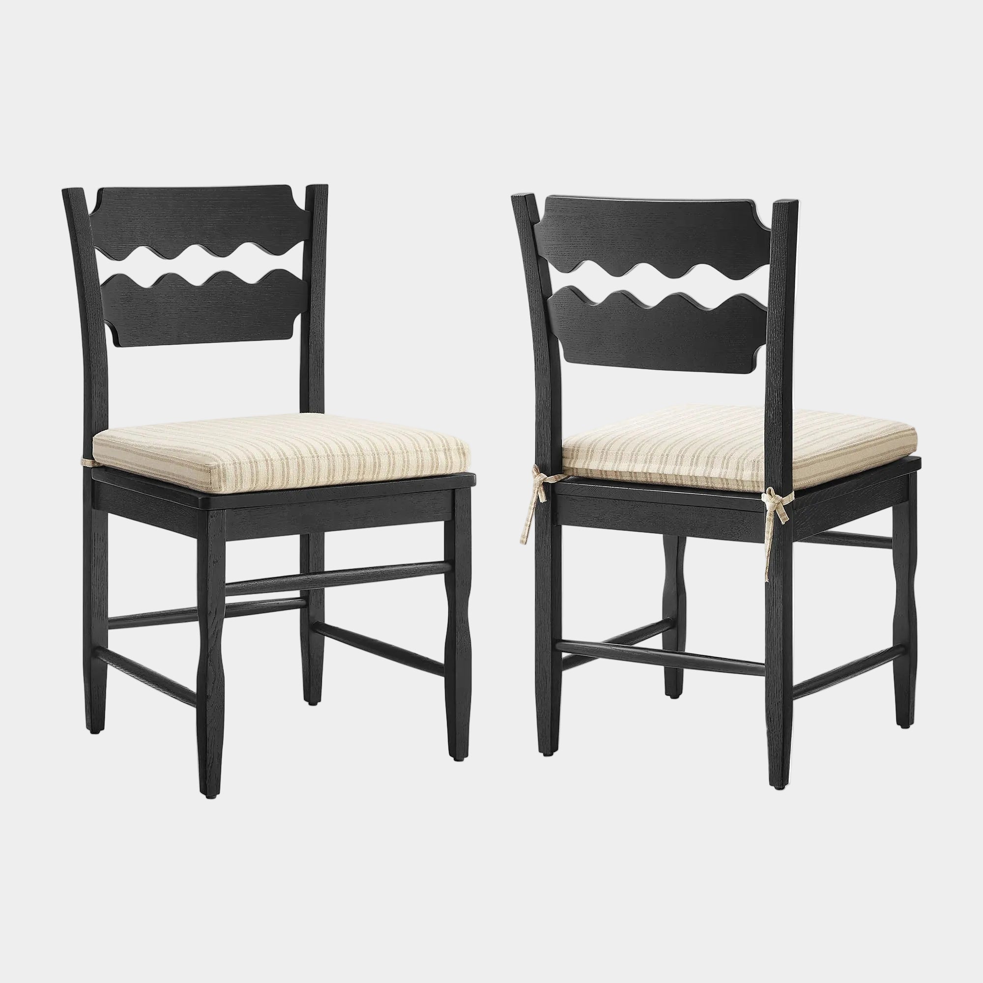 Jax Oak Wood Dining Chair With Wavy Razor Back and Cushion Set of 2