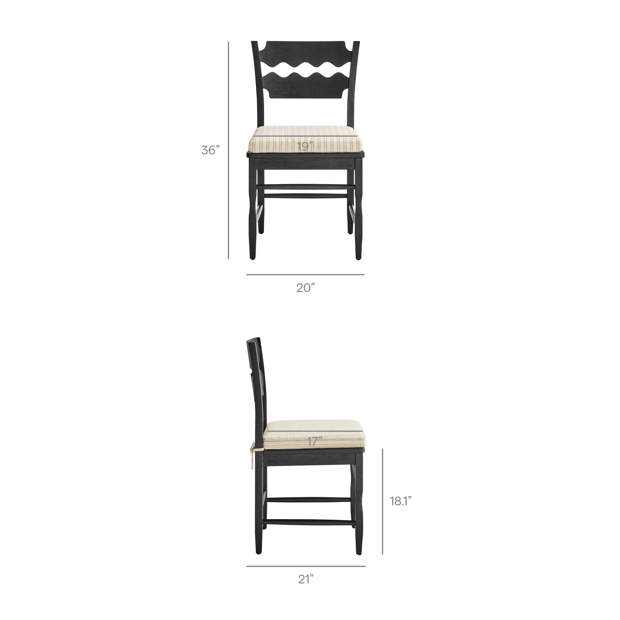 Jax Oak Wood Dining Chair With Wavy Razor Back and Cushion Set of 2