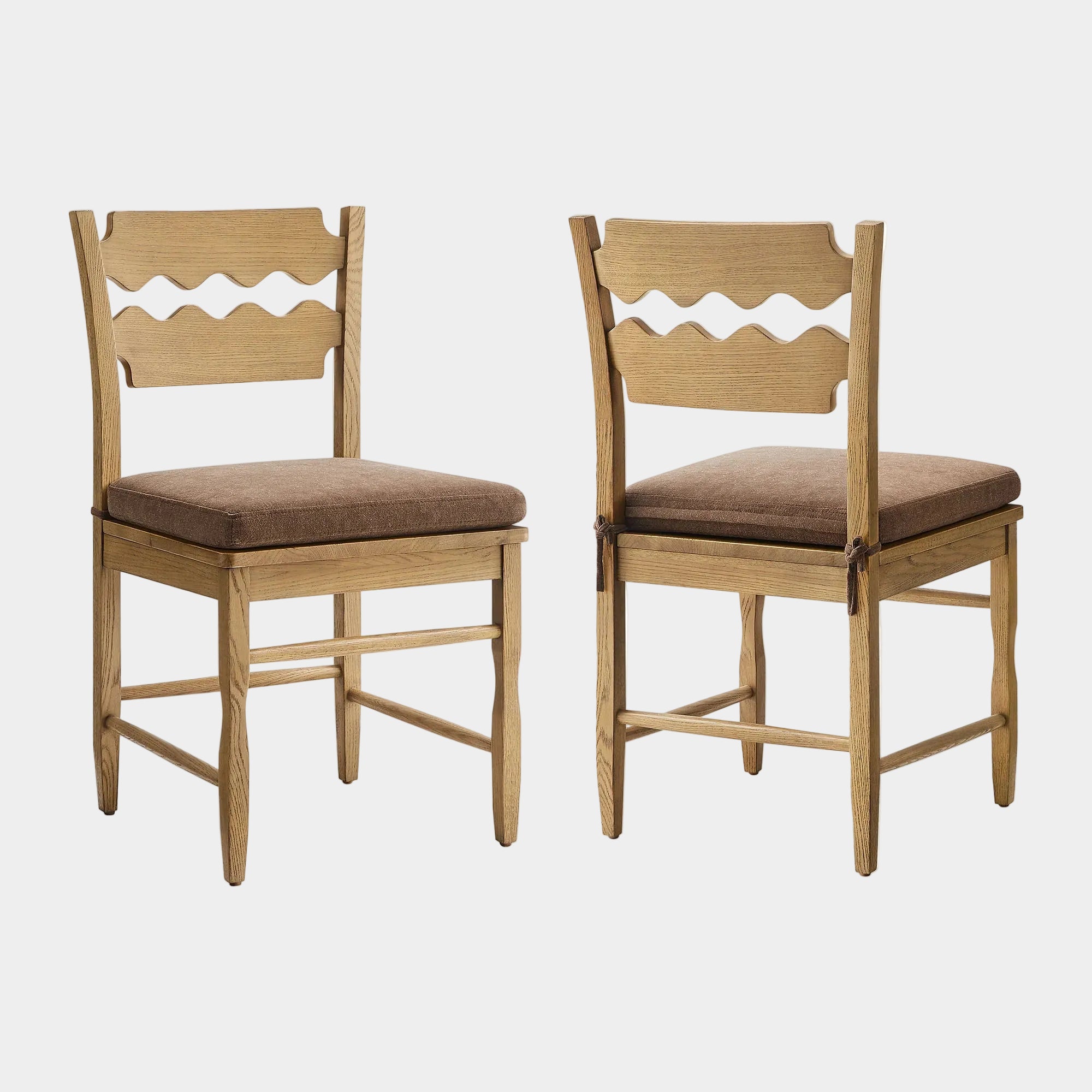 Jax Oak Wood Dining Chair With Wavy Razor Back and Cushion Set of 2