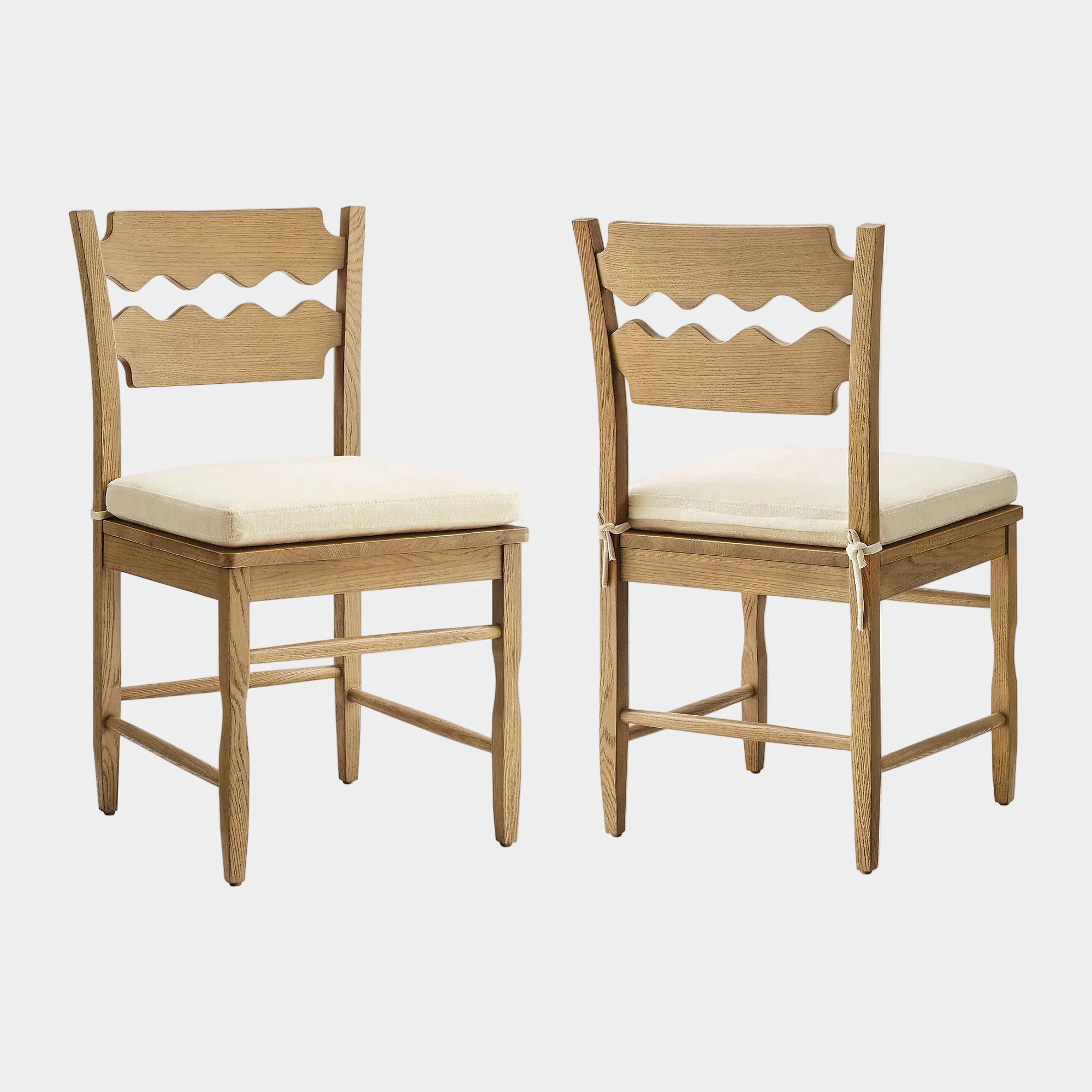 Jax Oak Wood Dining Chair With Wavy Razor Back and Cushion Set of 2