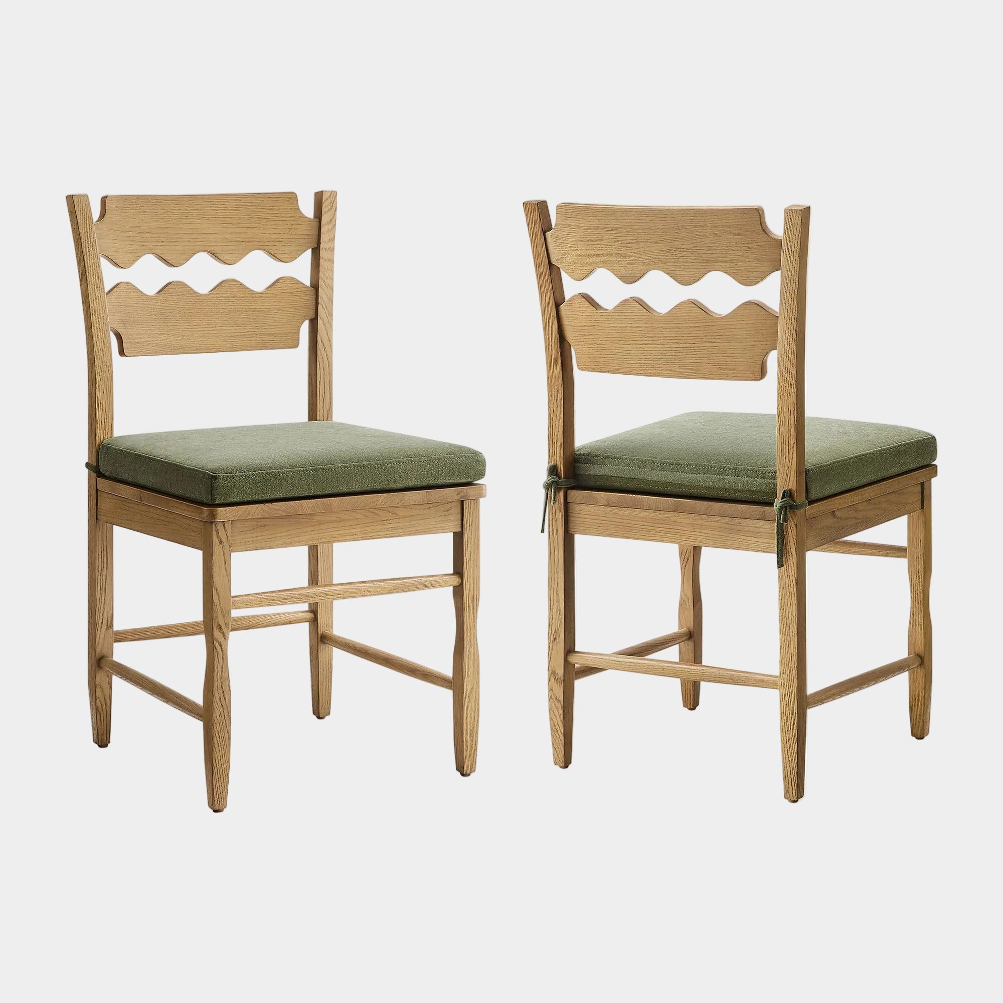 Jax Oak Wood Dining Chair With Wavy Razor Back and Cushion Set of 2