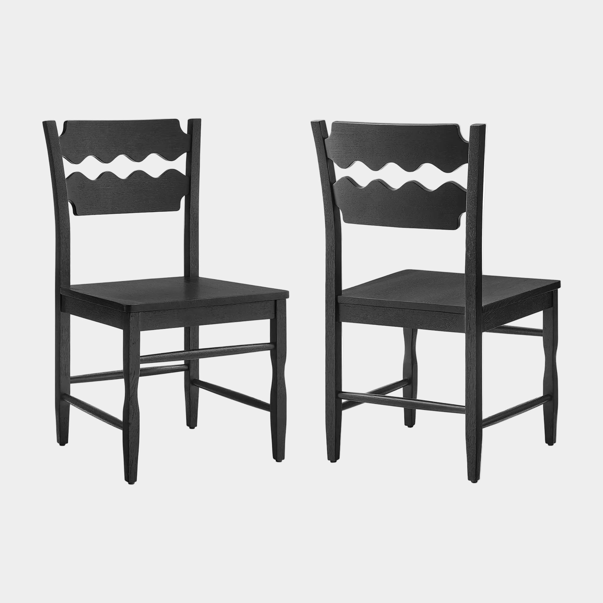 Jax Oak Wood Dining Chair With Wavy Razor Back Set of 2