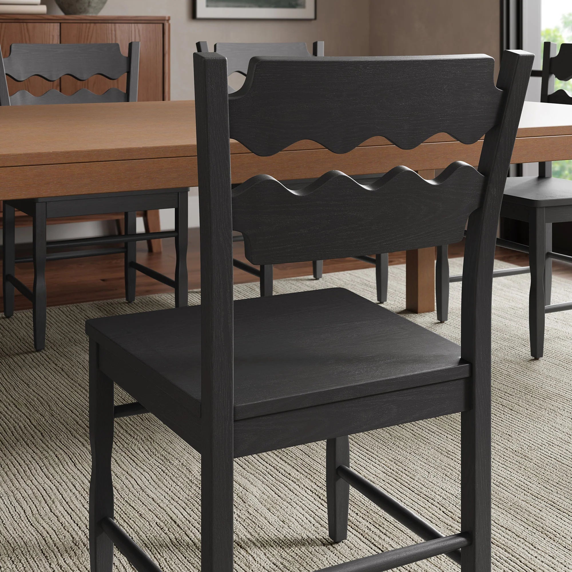 Jax Oak Wood Dining Chair With Wavy Razor Back Set of 2