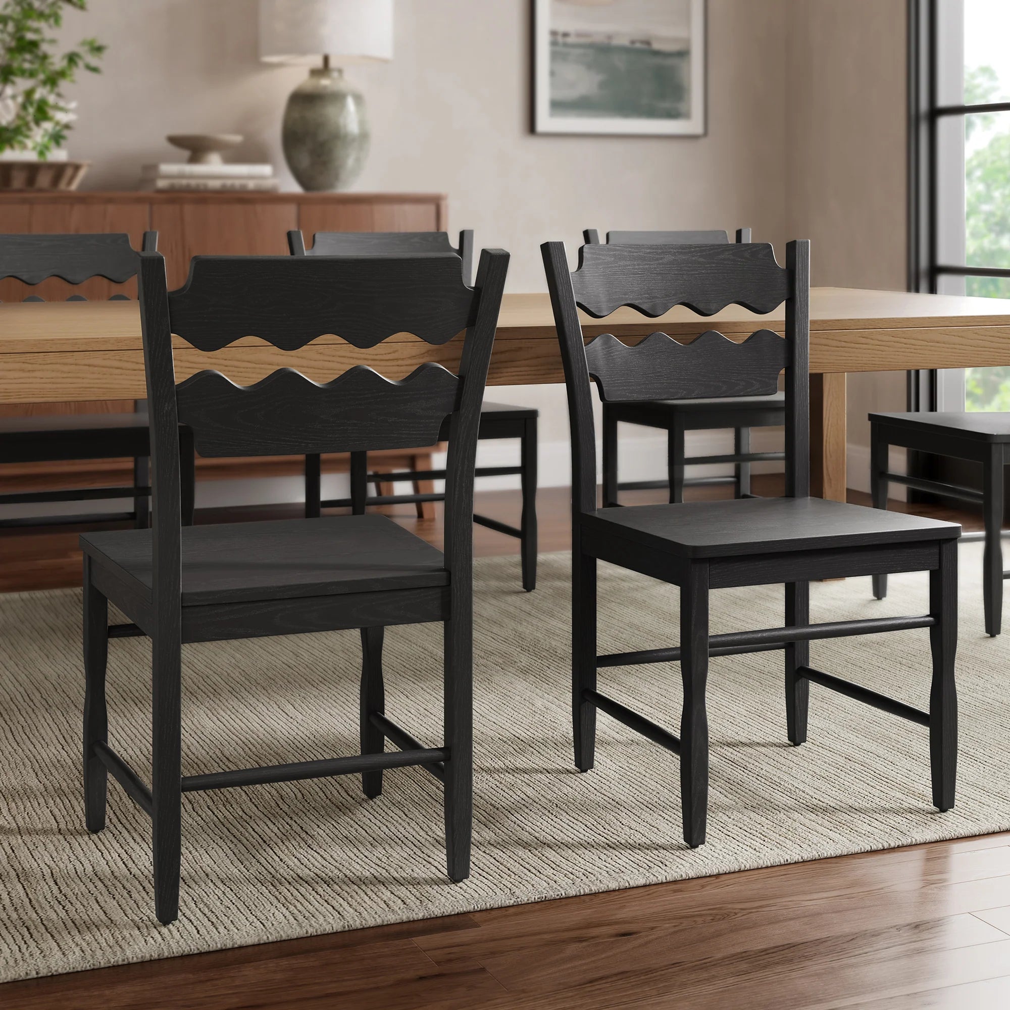 Jax Oak Wood Dining Chair With Wavy Razor Back Set of 2