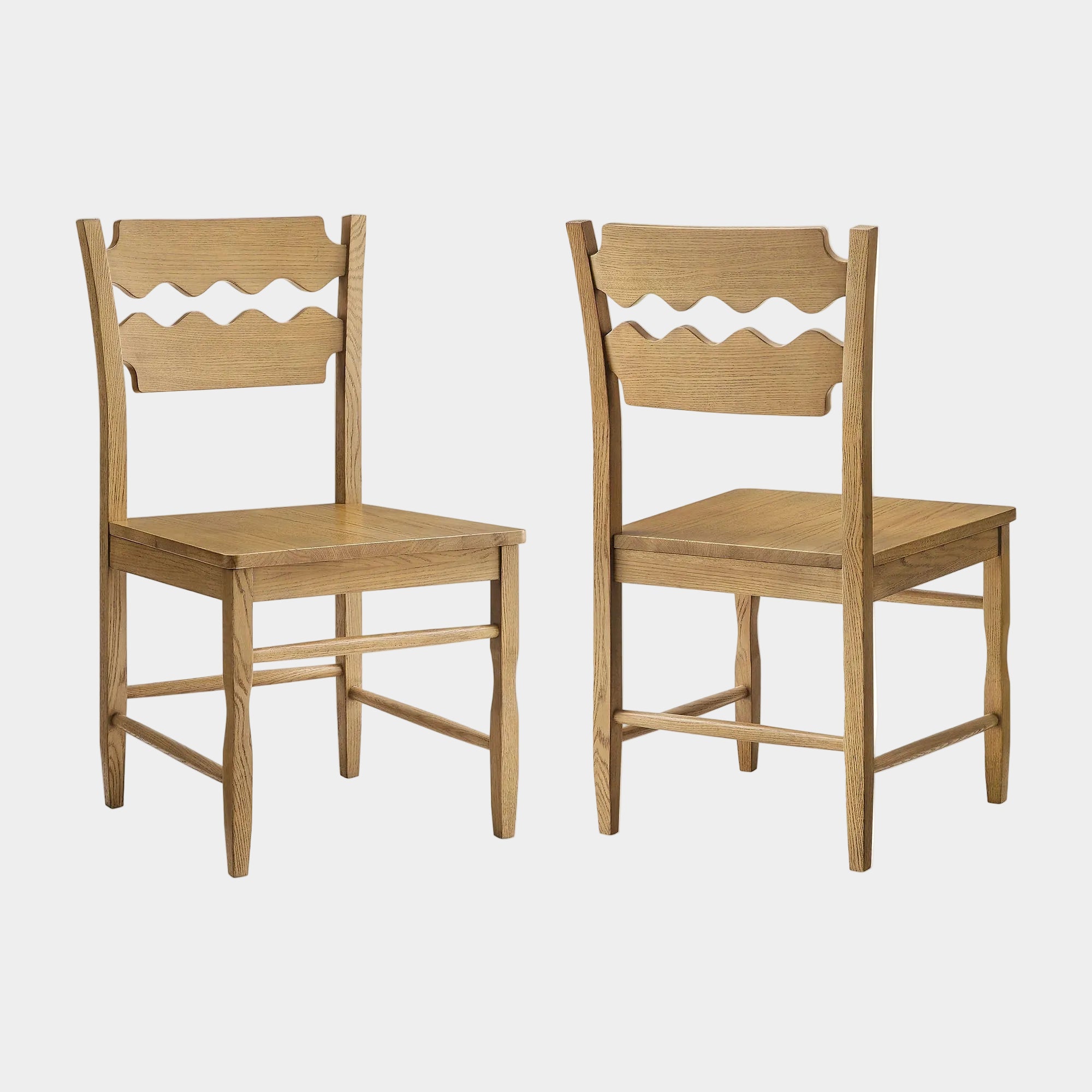 Jax Oak Wood Dining Chair With Wavy Razor Back Set of 2