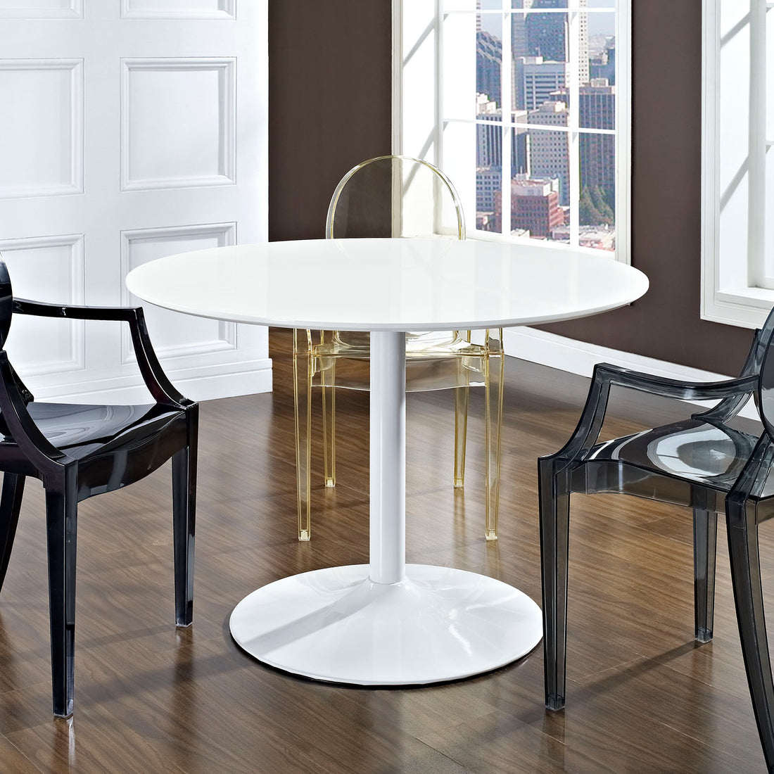 Revolve Round Wood Dining Table in White