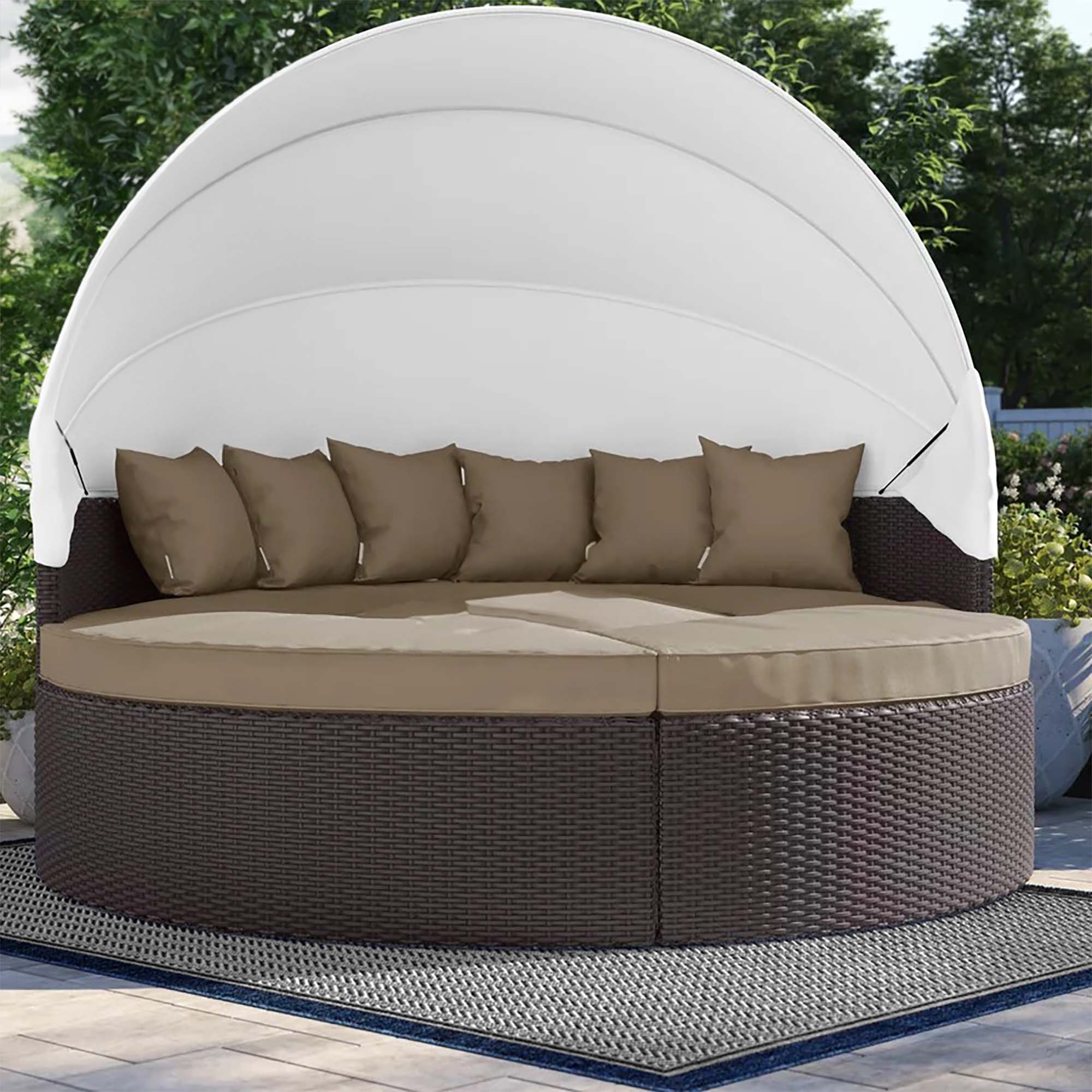 Quest Outdoor Patio Wicker Rattan Canopy Sectional Daybed