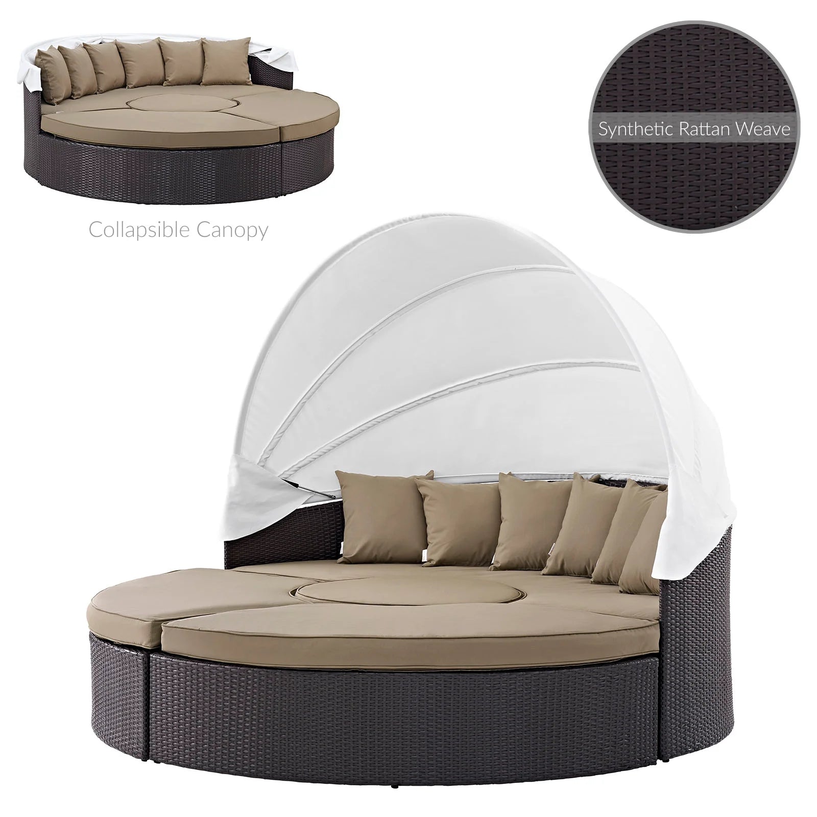 Quest Outdoor Patio Wicker Rattan Canopy Sectional Daybed