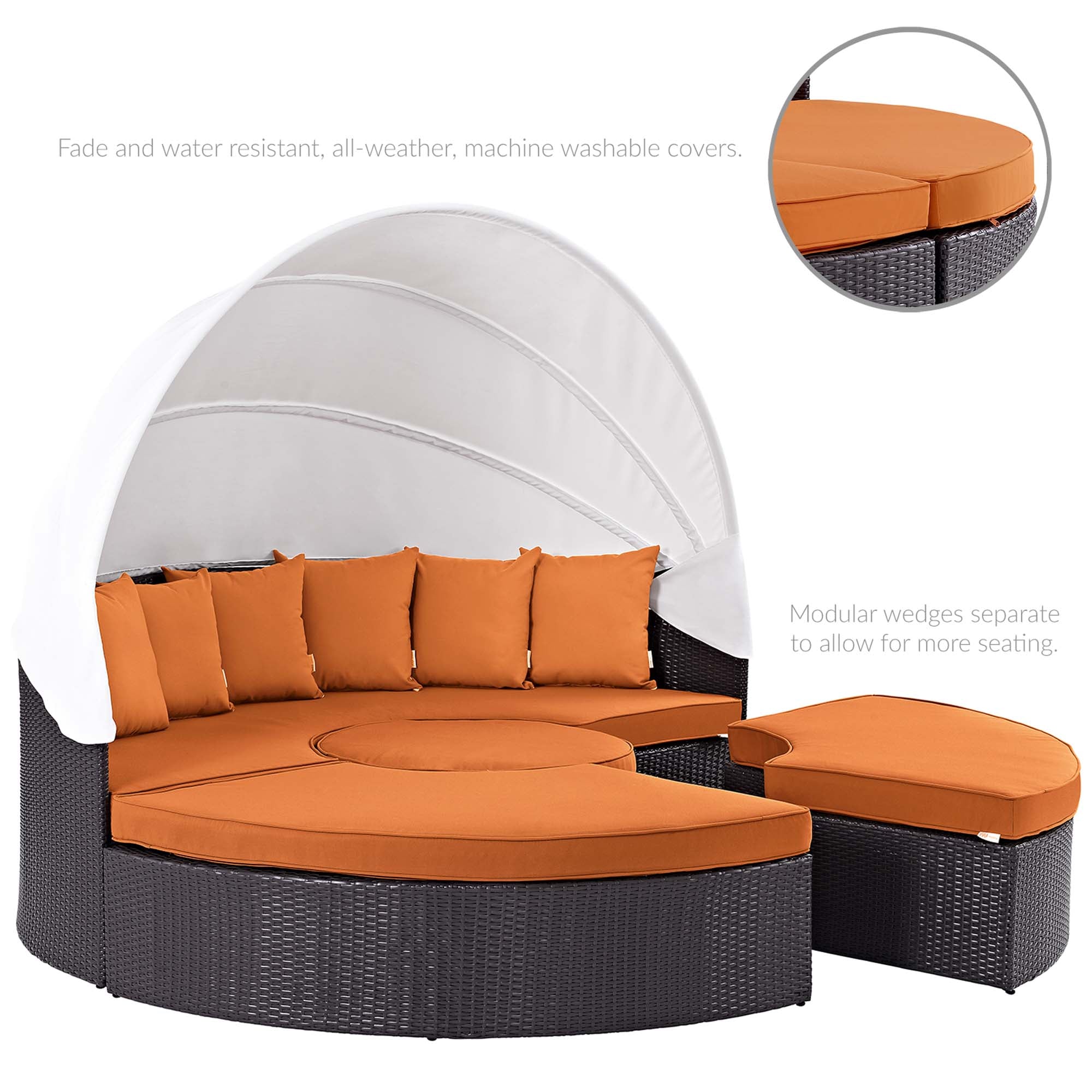 Quest Outdoor Patio Wicker Rattan Canopy Sectional Daybed