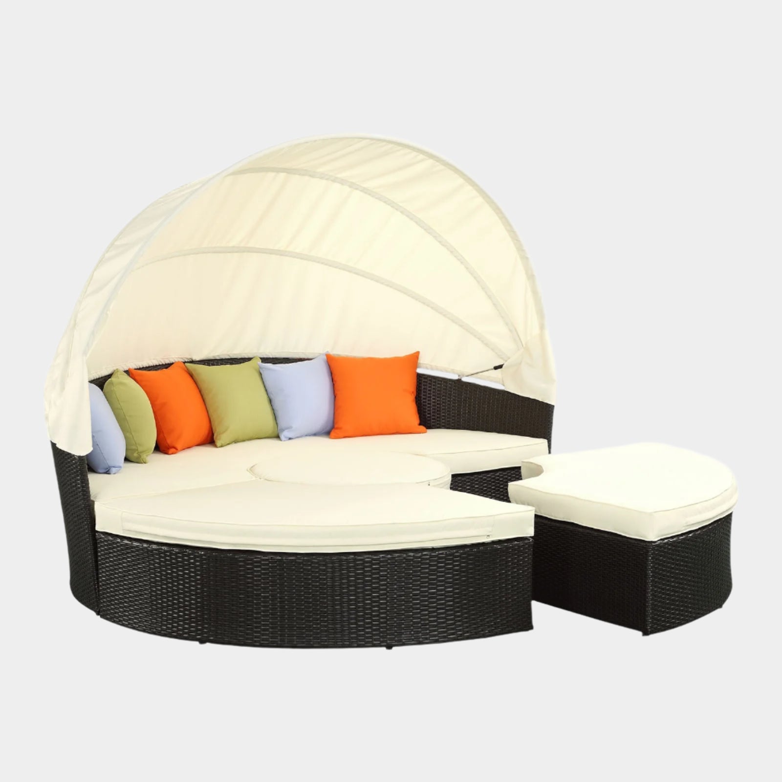 Quest Outdoor Patio Wicker Rattan Canopy Sectional Daybed