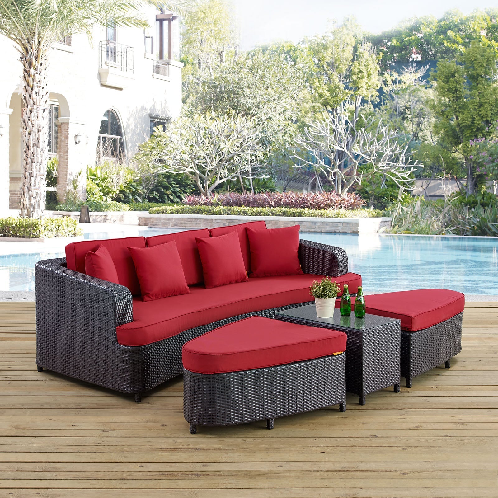 Monterey 4 Piece Outdoor Patio Sofa Set in Brown Red