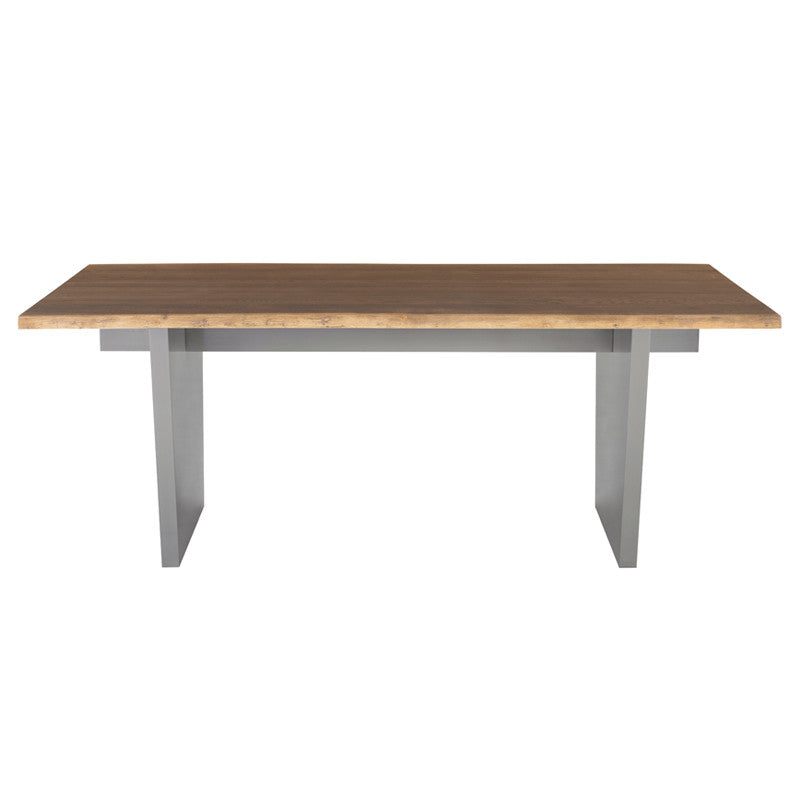 Table à manger Aiden (plateau en chêne brûlé avec pieds en acier inoxydable brossé)