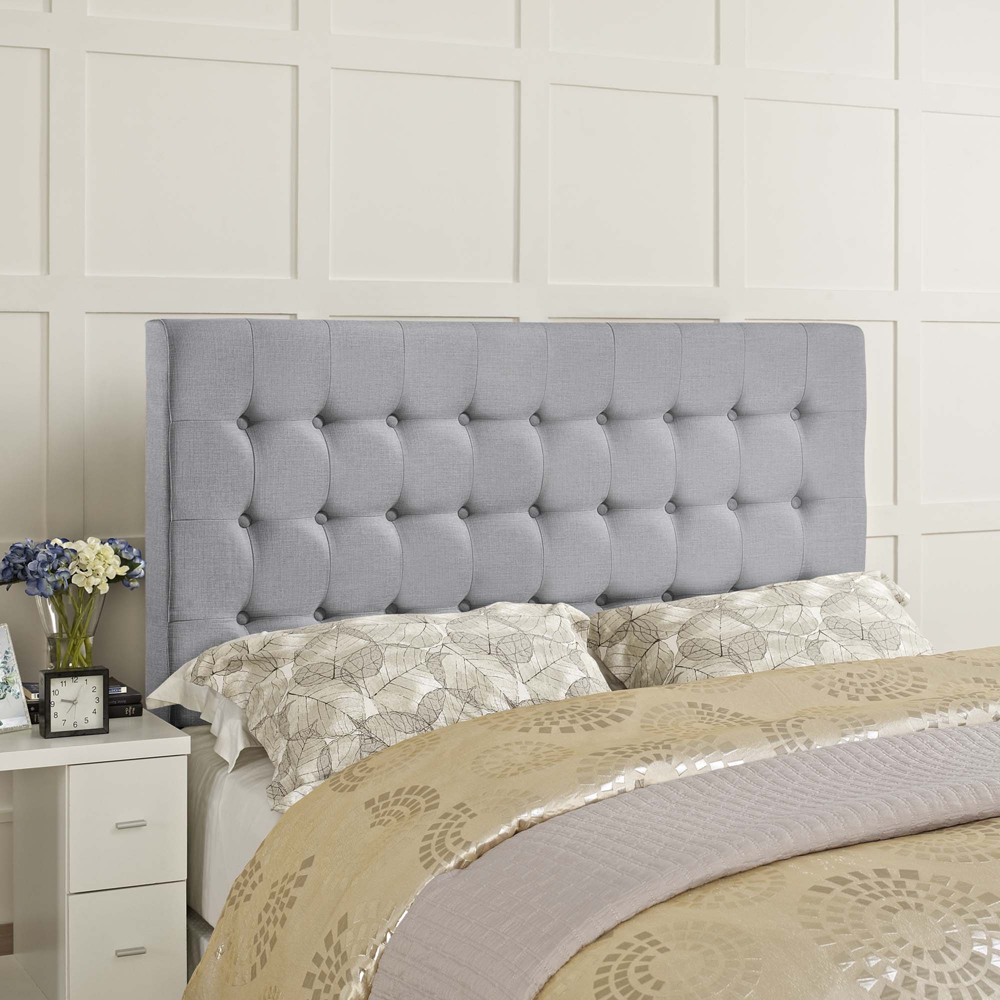 Tinble Upholstered Fabric Queen Headboard in Sky Gray