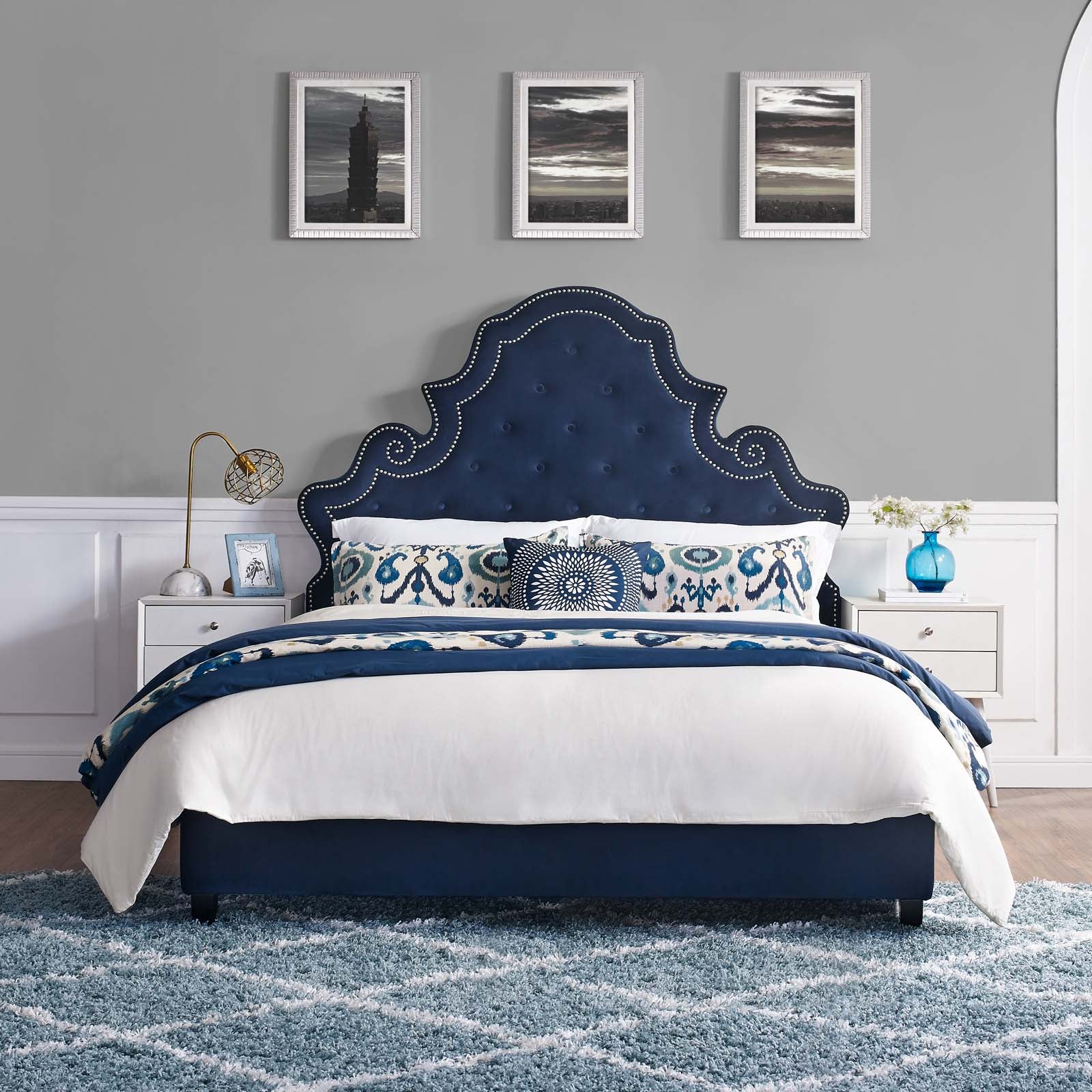 Valentina Tufted Nailhead Performance Velvet Platform Bed