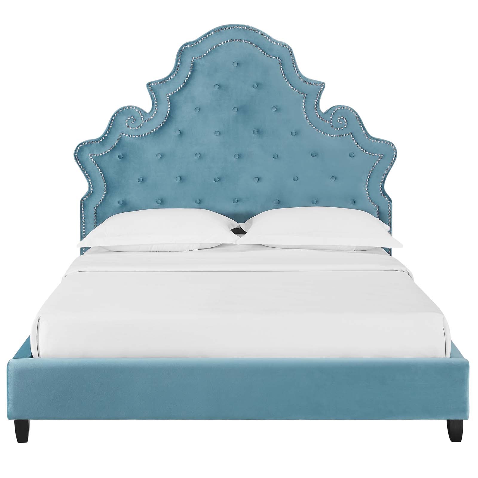 Valentina Tufted Nailhead Performance Velvet Platform Bed