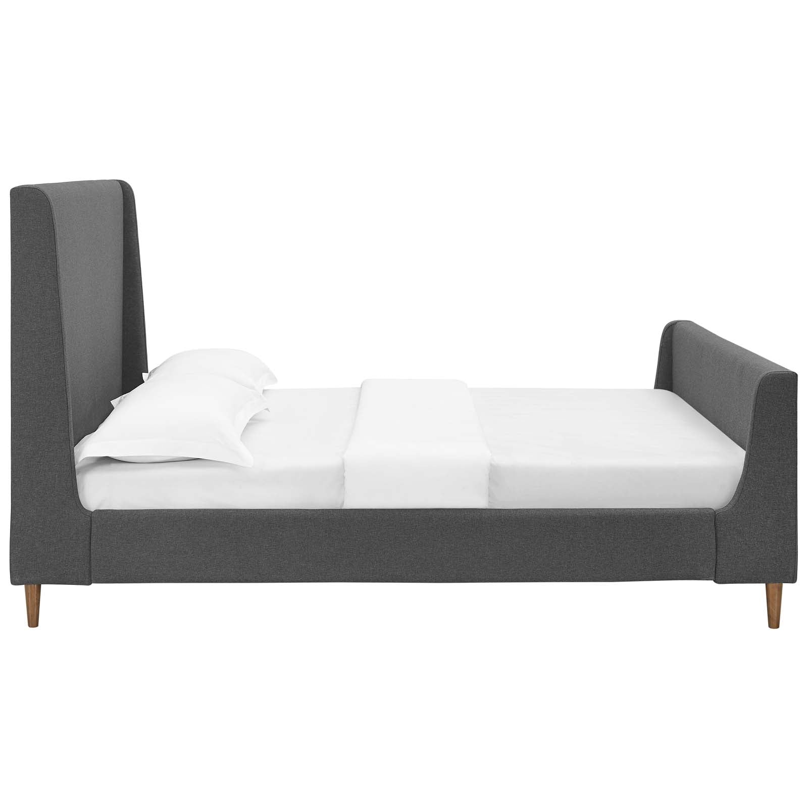 Aubree Upholstered Fabric Sleigh Platform Bed