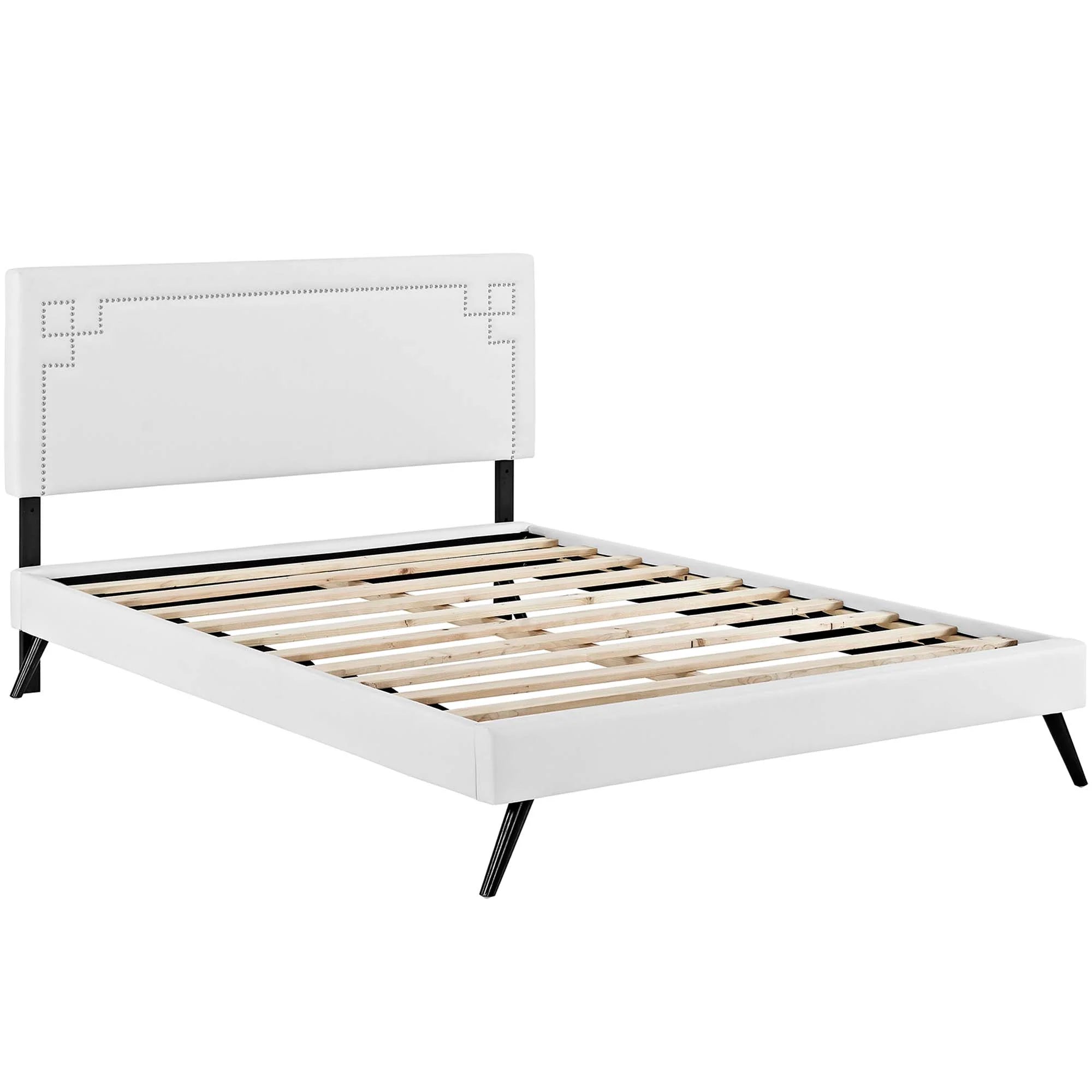 Ruthie Vinyl Platform Bed with Round Splayed Legs