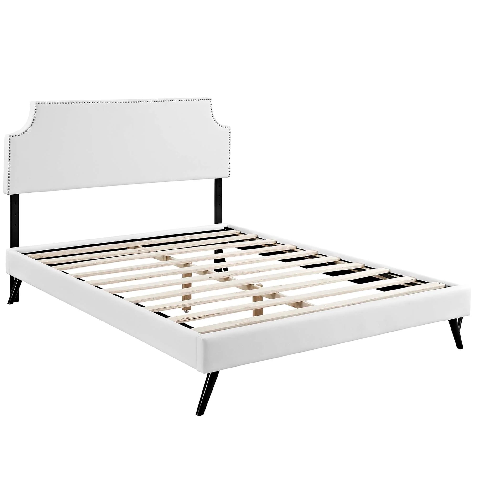 Corene Vinyl Platform Bed with Round Splayed Legs