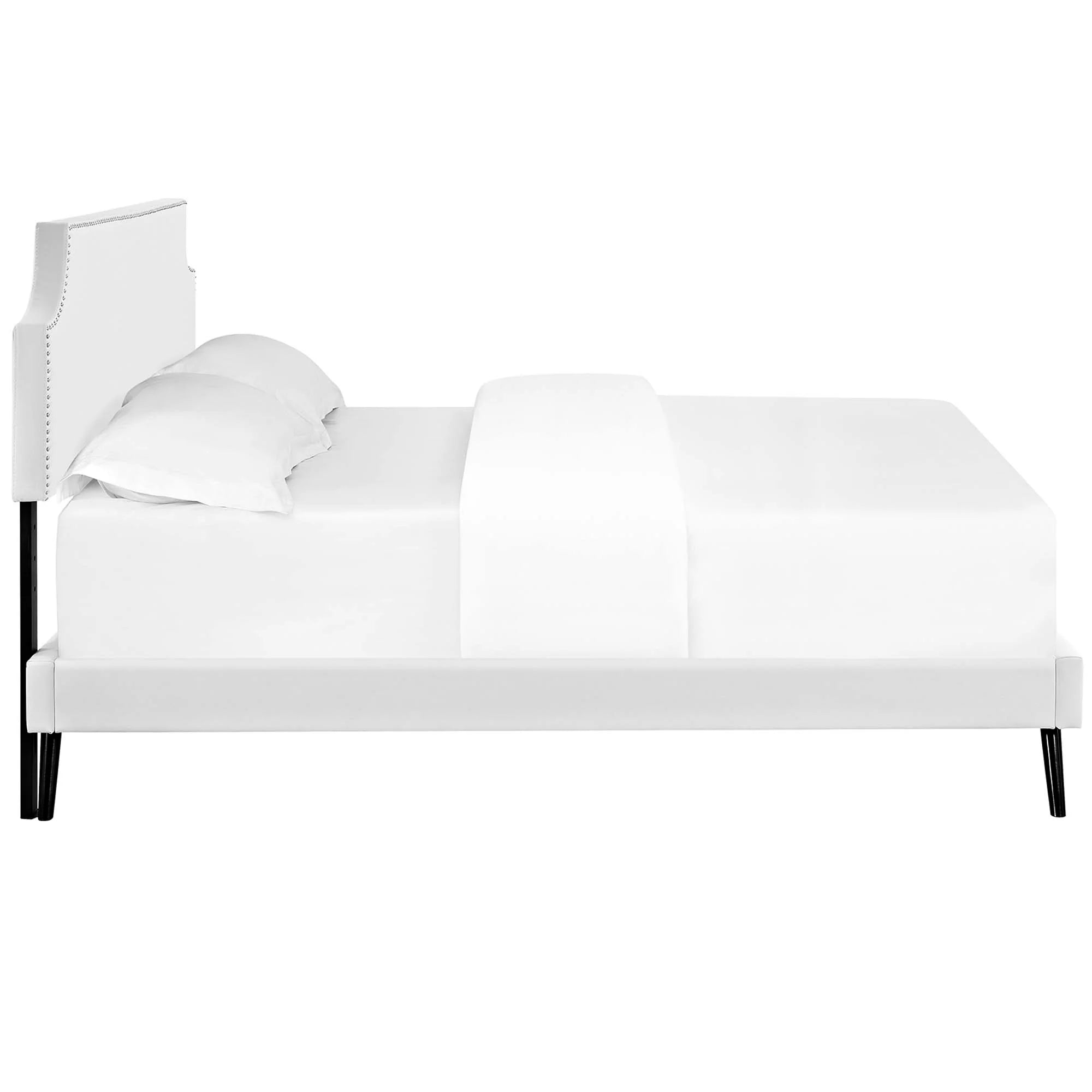 Corene Vinyl Platform Bed with Round Splayed Legs