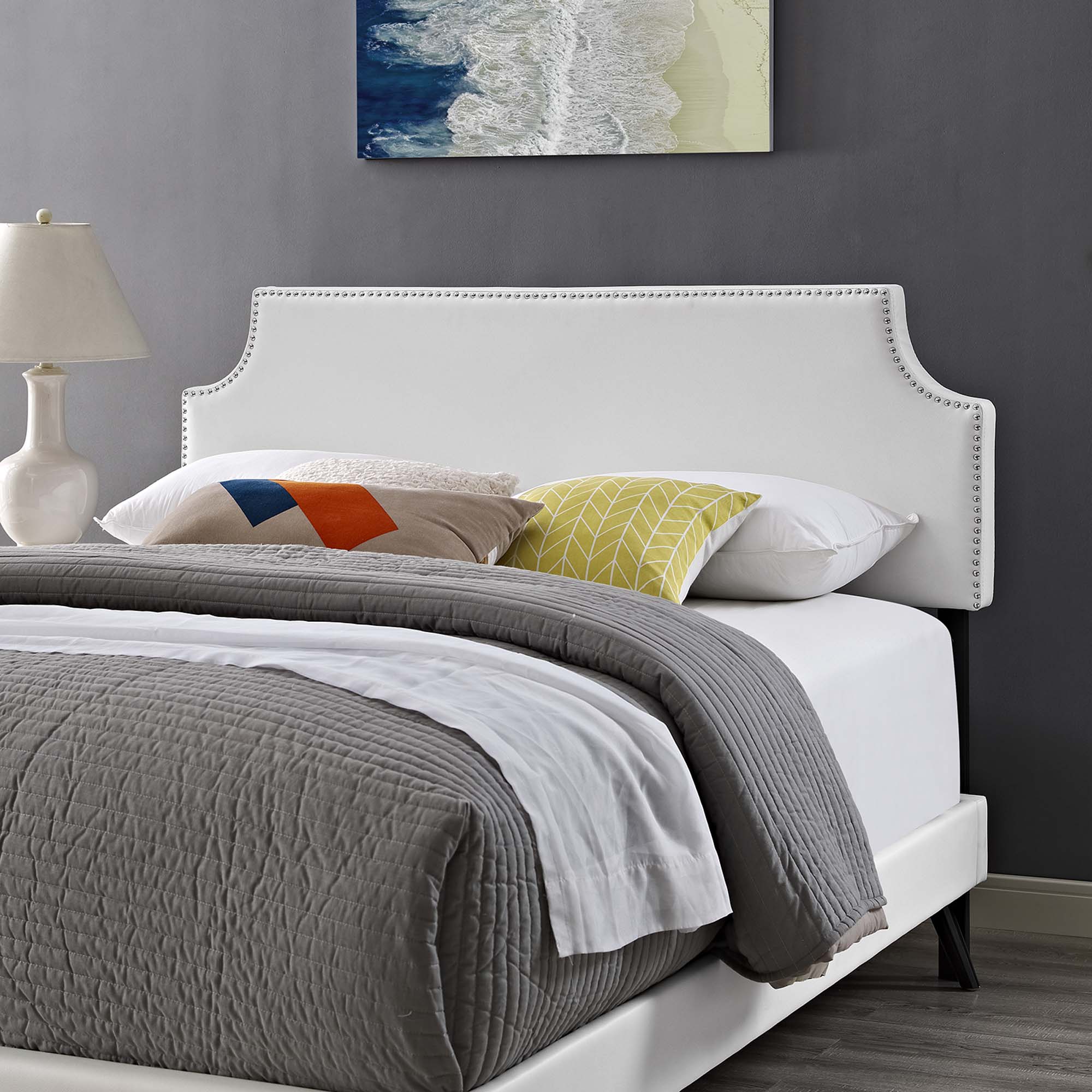 Corene Vinyl Platform Bed with Round Splayed Legs