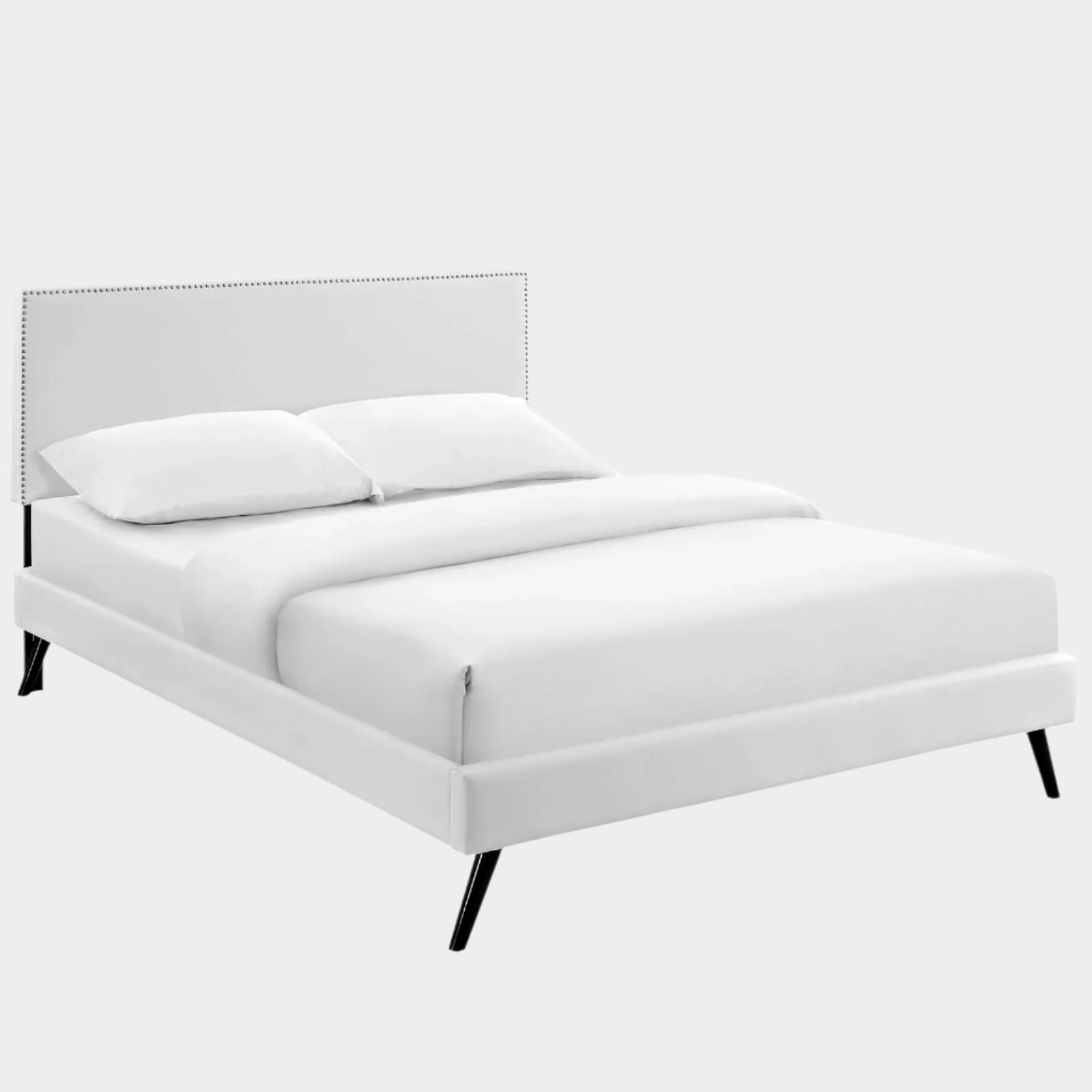 Macie Vinyl Platform Bed with Round Splayed Legs