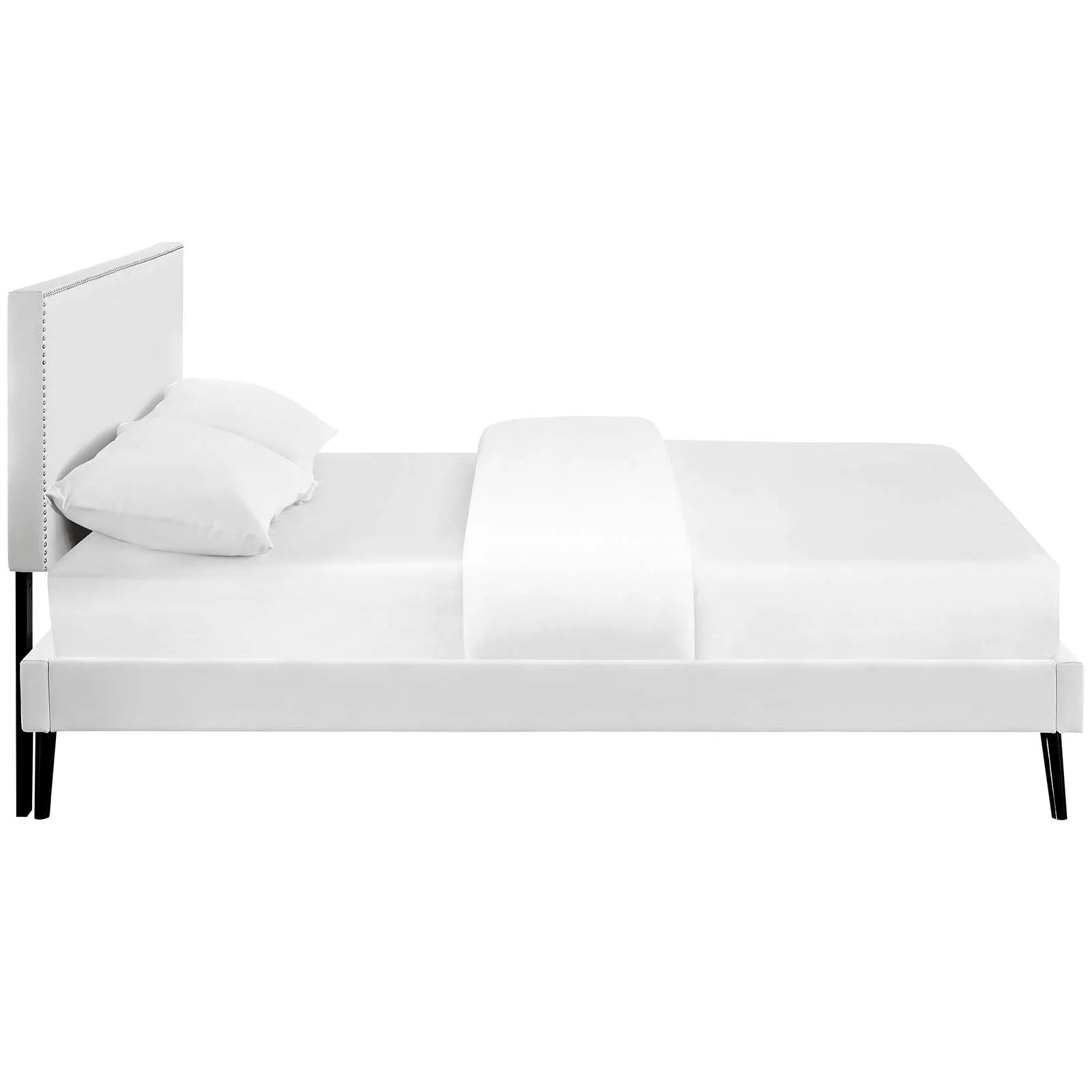 Macie Vinyl Platform Bed with Round Splayed Legs