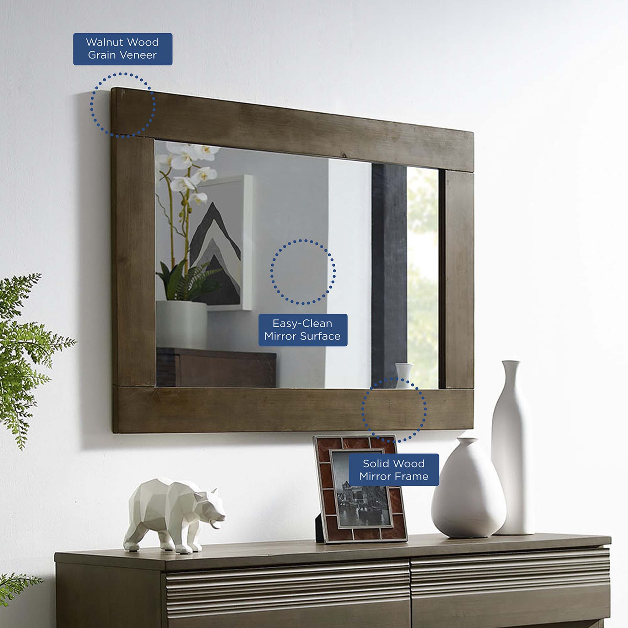 Everly Wood Frame Mirror in Walnut