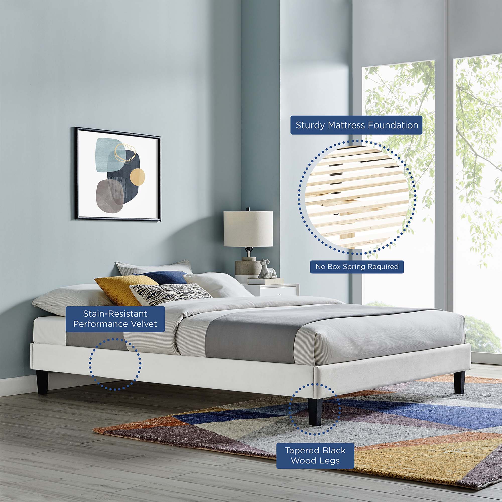 Reign Performance Velvet Platform Bed Frame