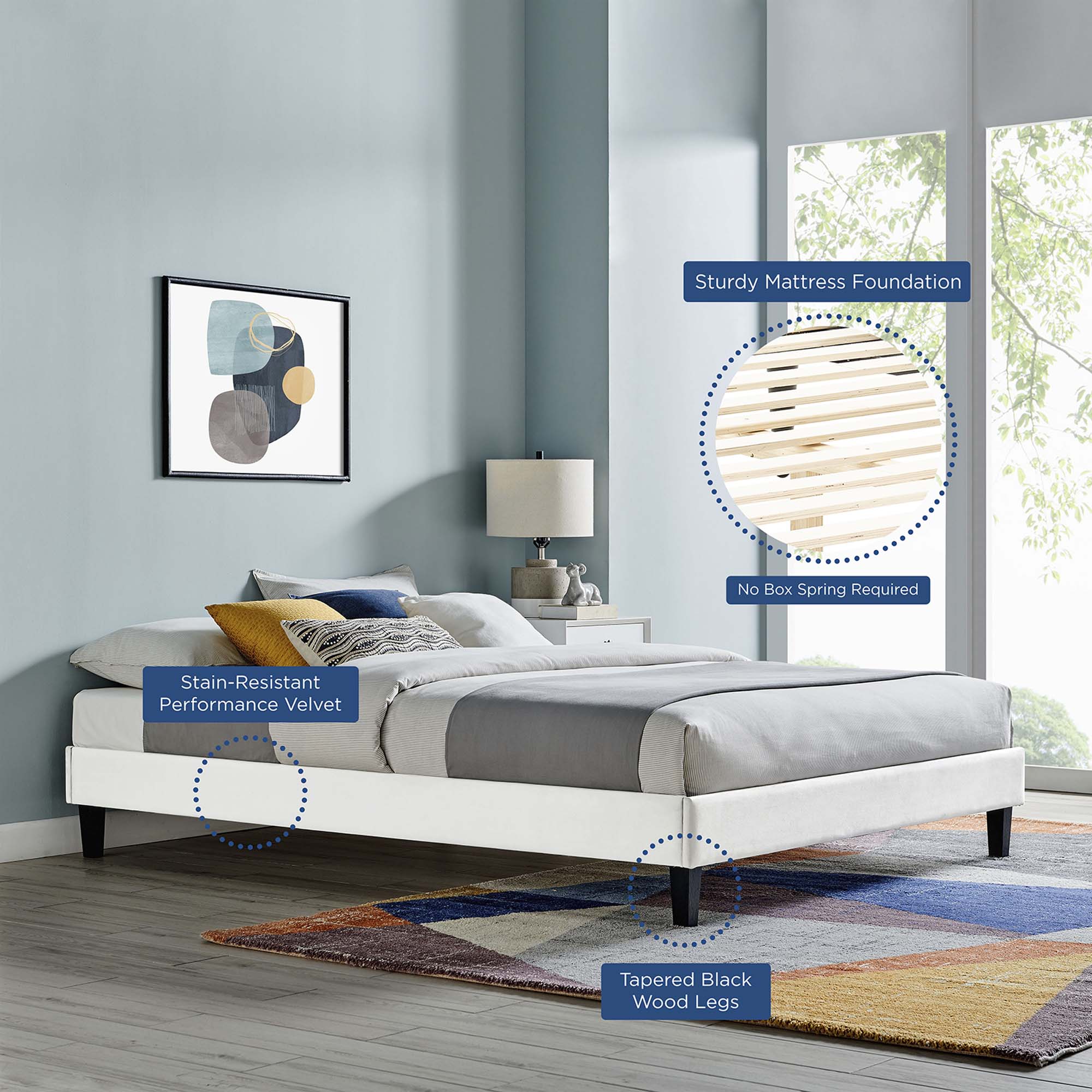 Reign Performance Velvet Platform Bed Frame