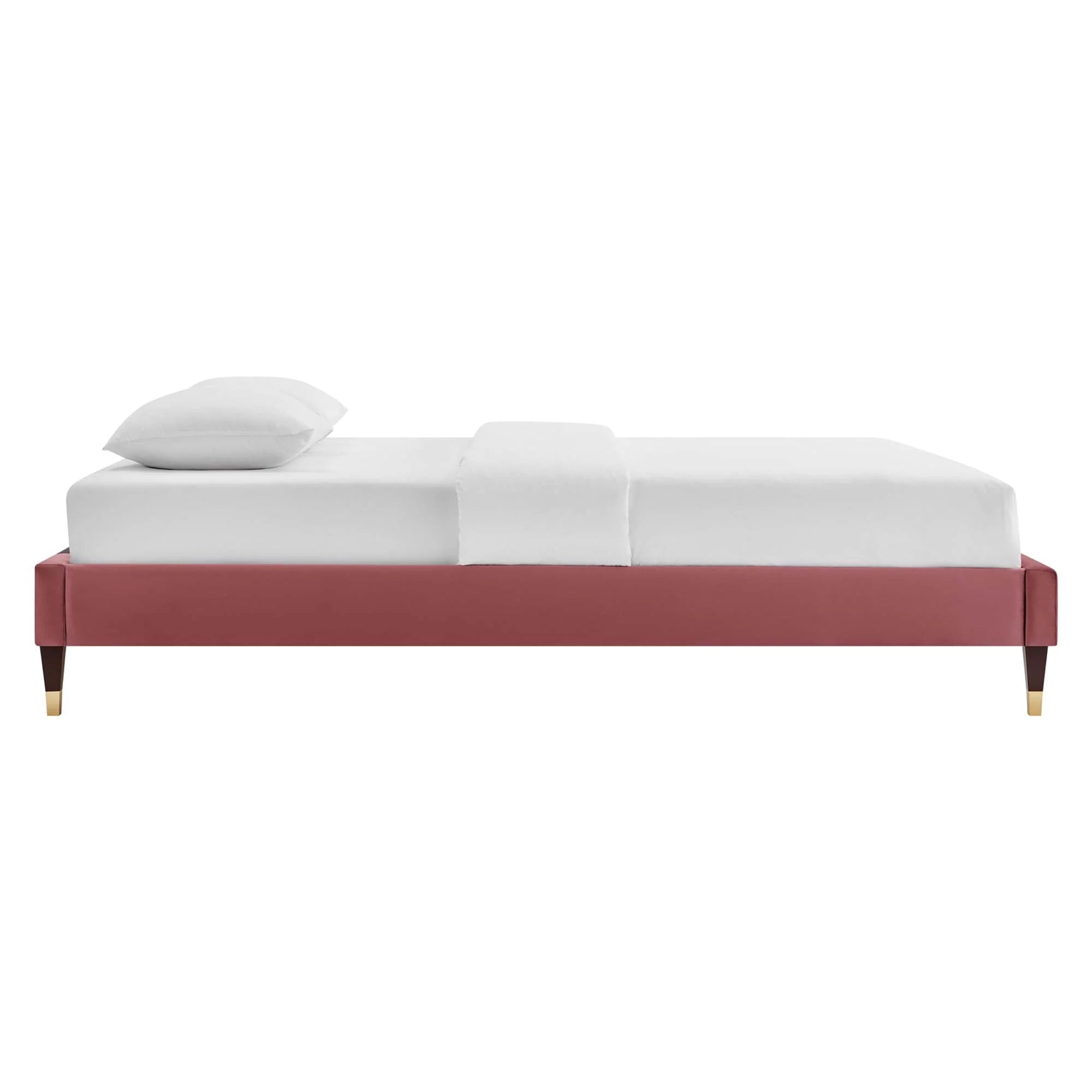 Novi Performance Velvet Bed With Wood and Gold Legs